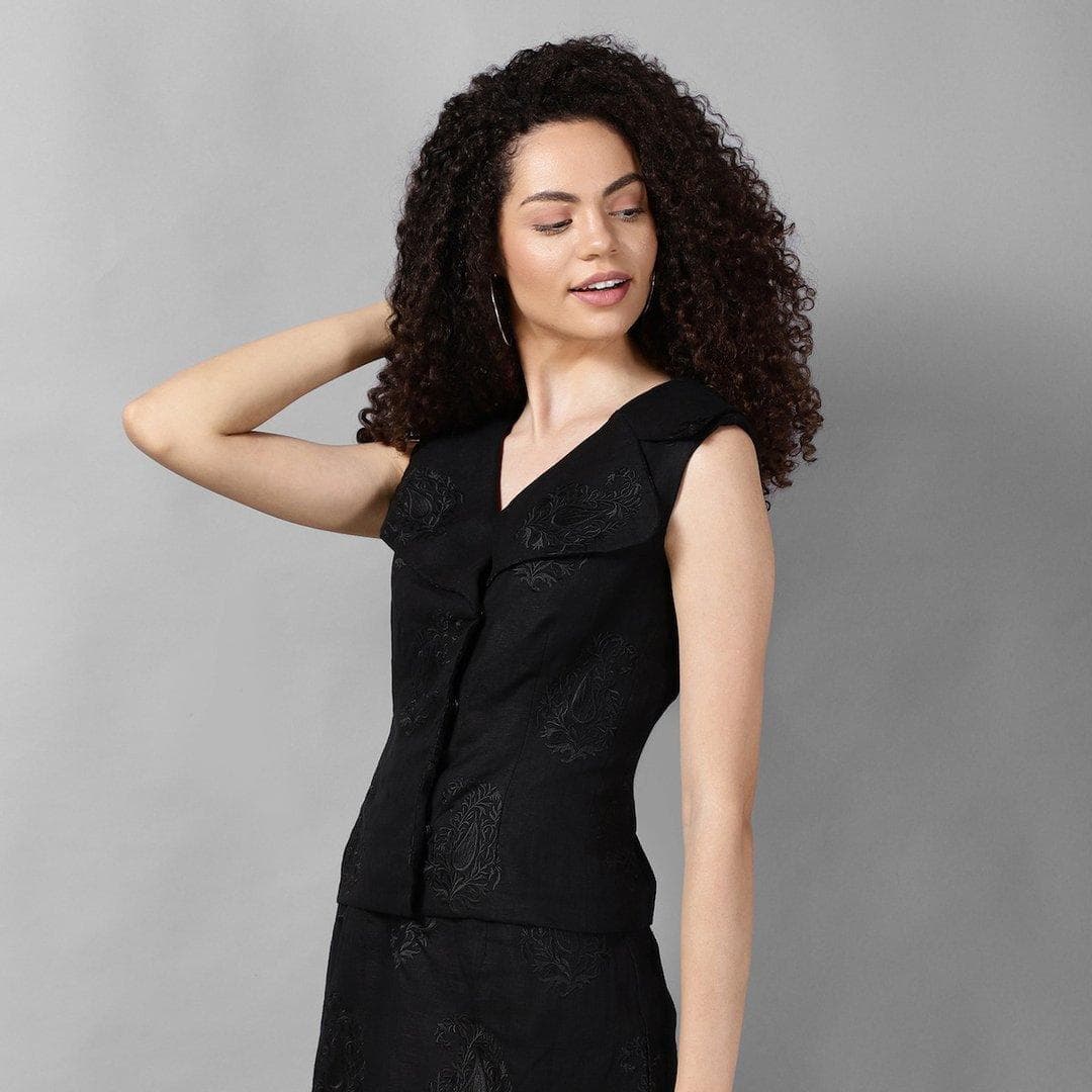 Embroidered Blazer Cut Top