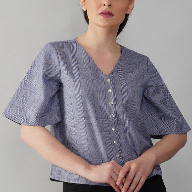 Button Front Plaid Top