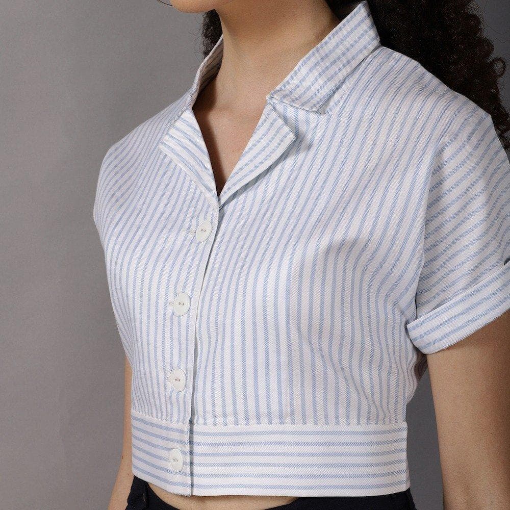 Cropped Stripped Button Down Shirt