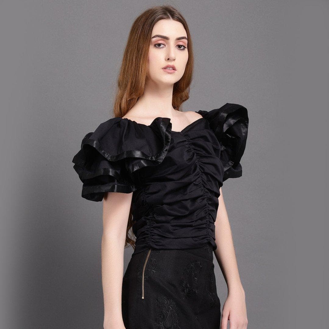 Black Ruffle Top