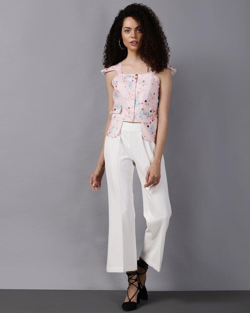 Mixed Print Button Front Top