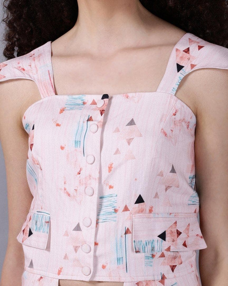 Mixed Print Button Front Top