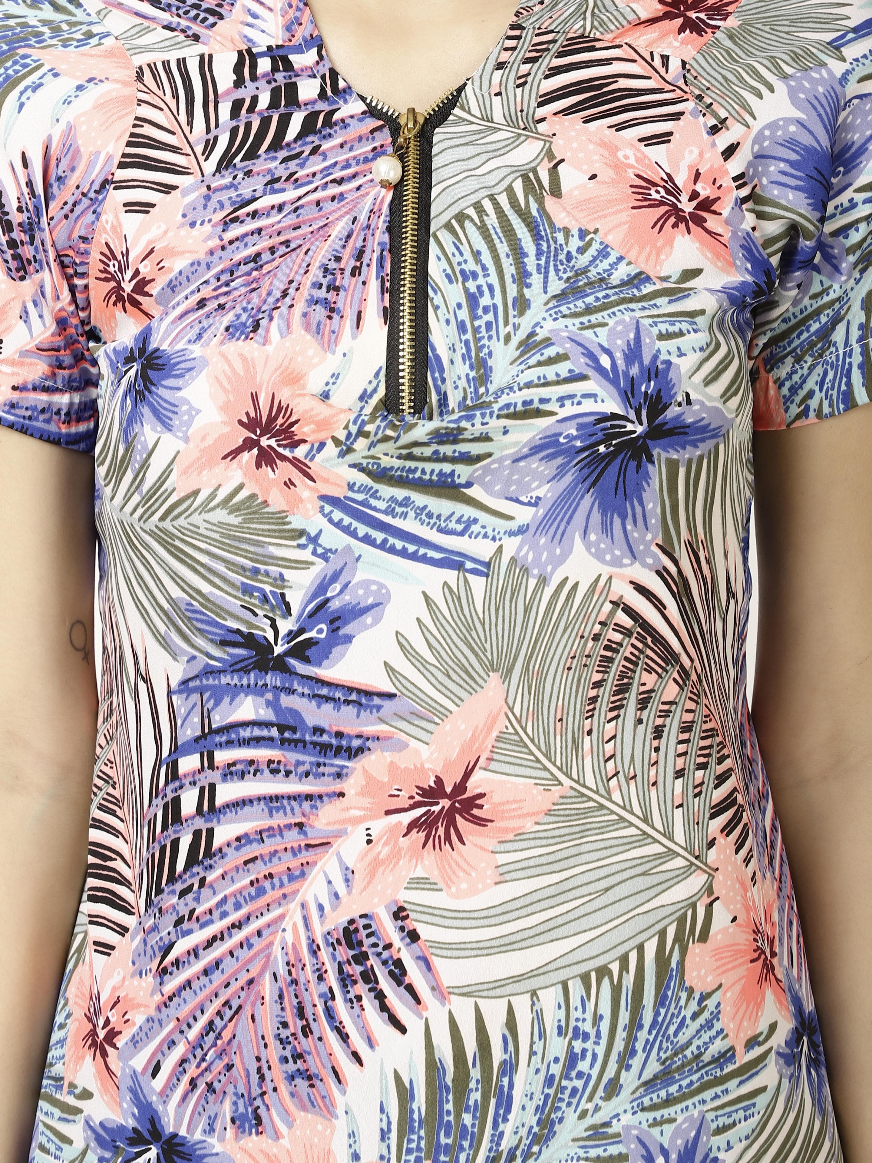 Printed Womens Tops with front Zip