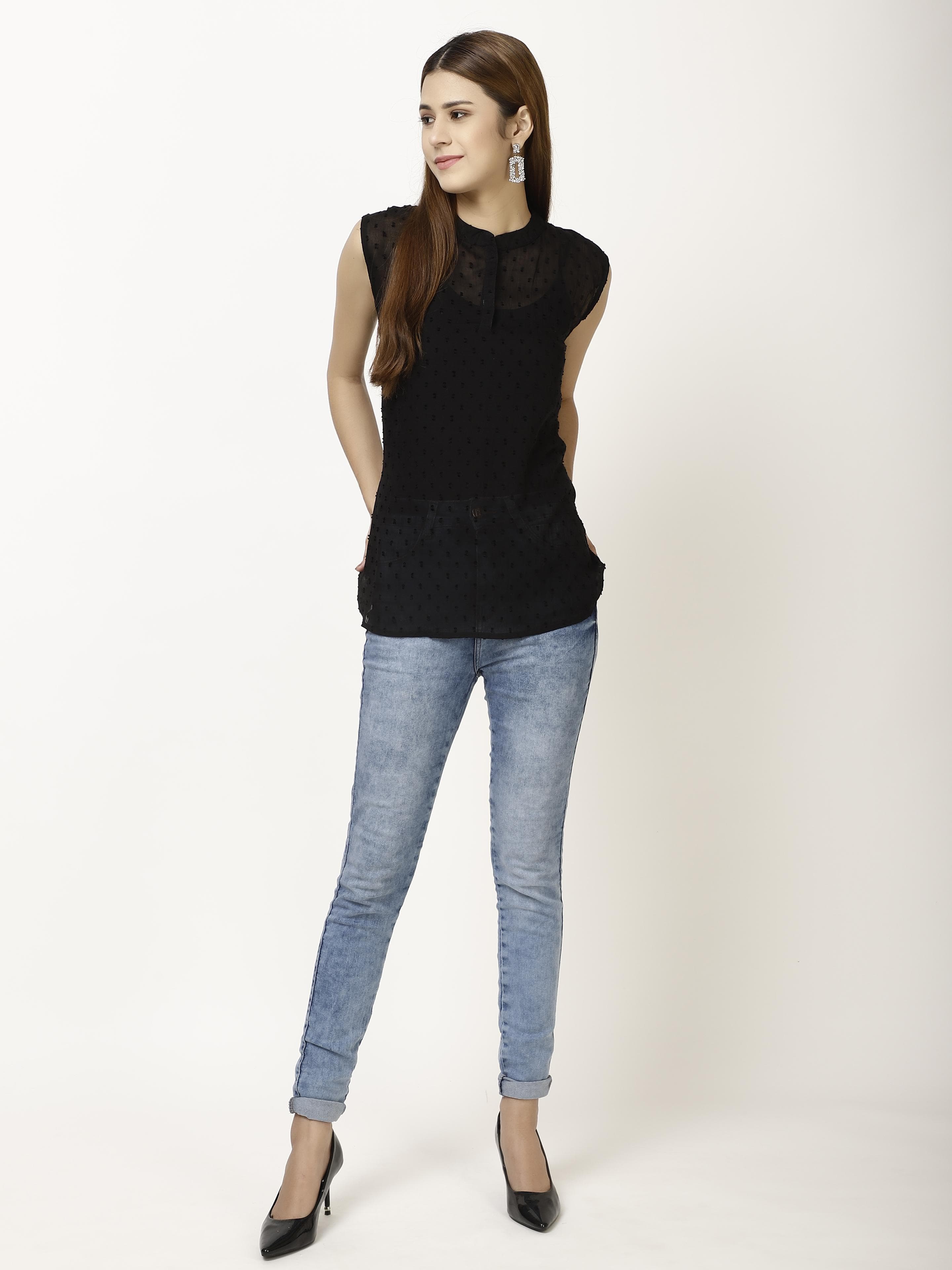 Dobby sleevless Womens Tops