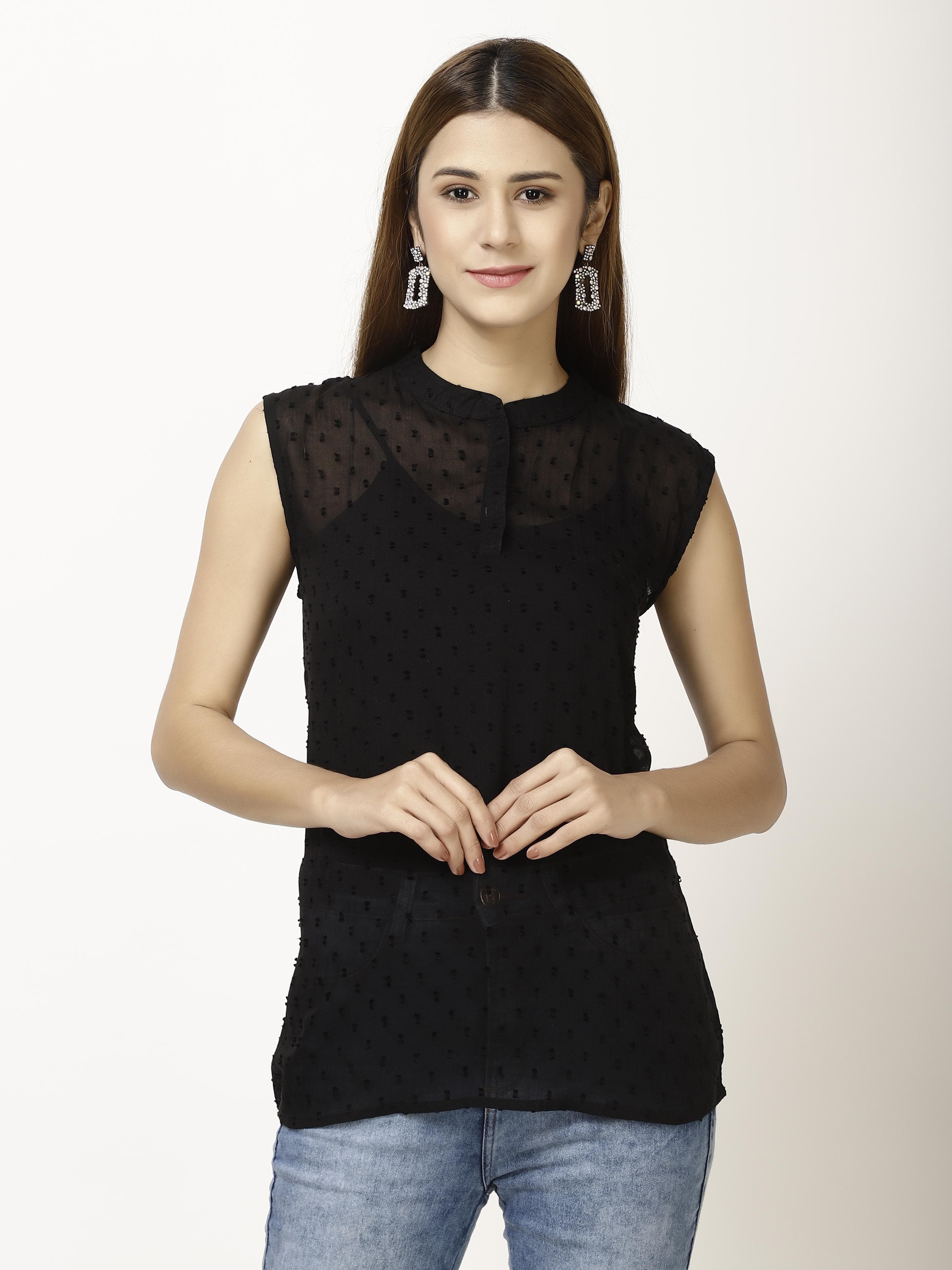Dobby sleevless Womens Tops