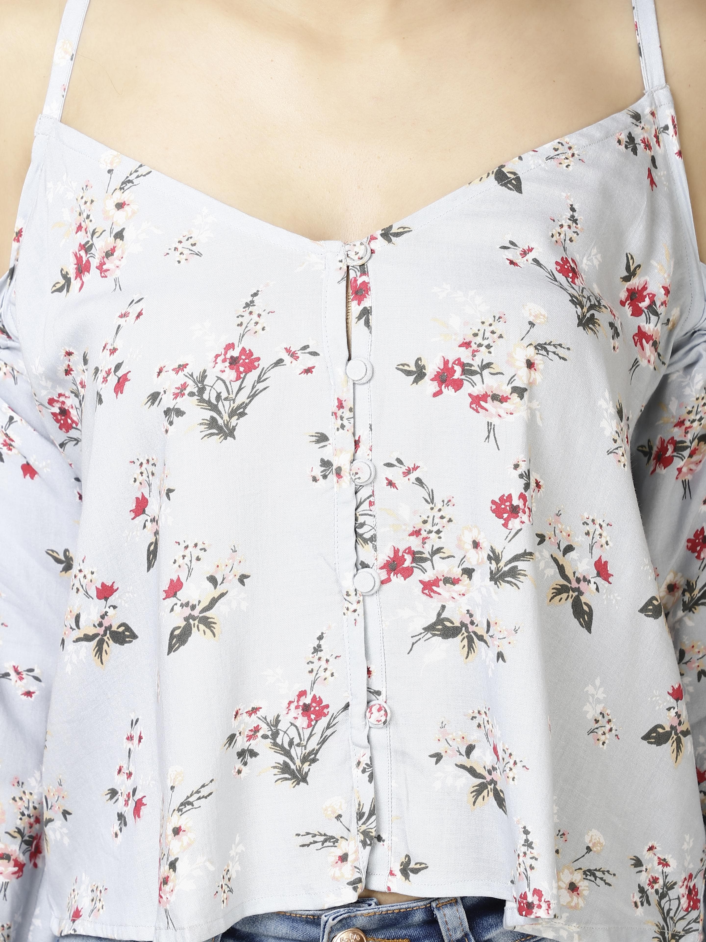 Printed Shoulder cut Womens Tops