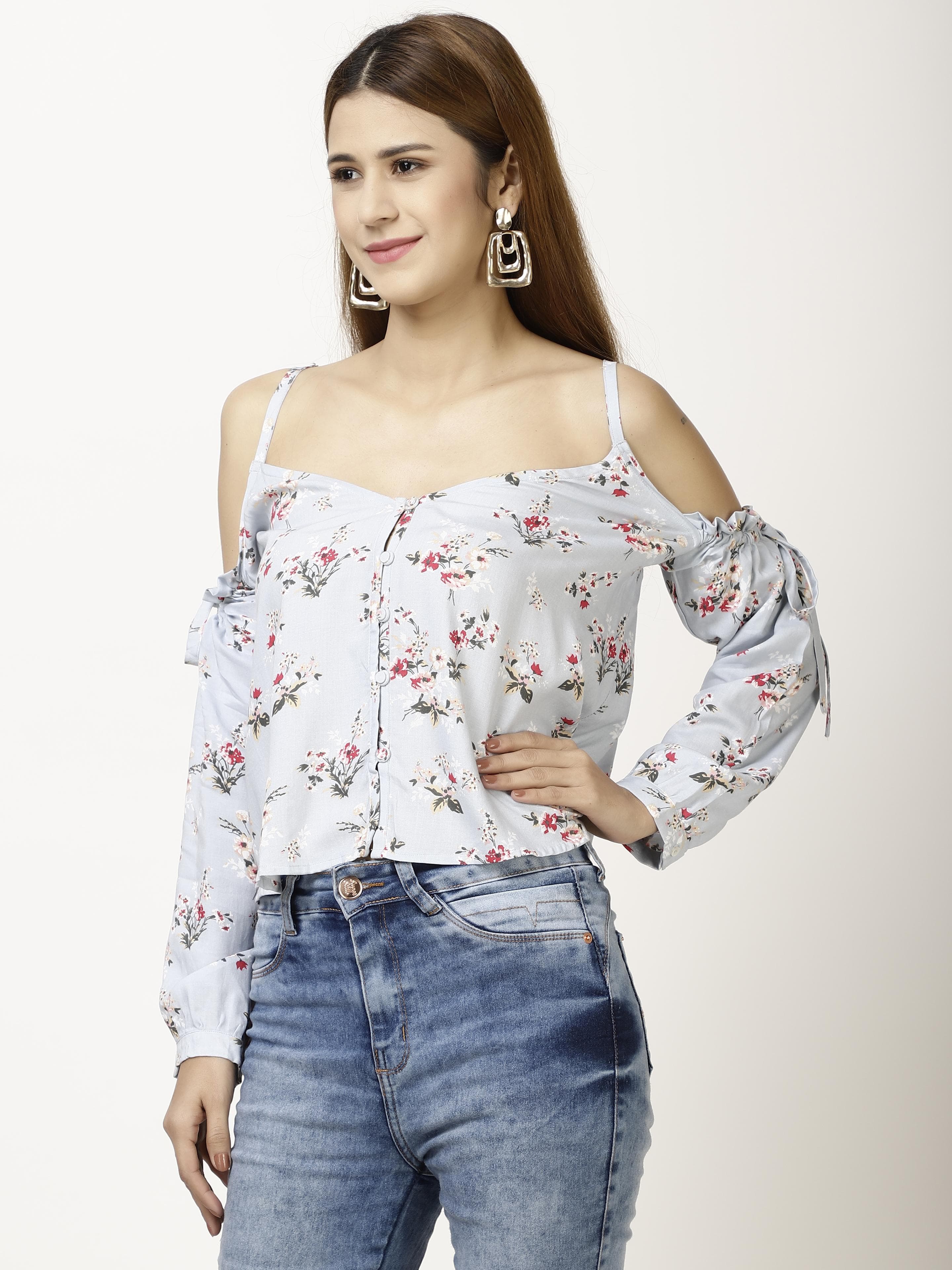 Printed Shoulder cut Womens Tops