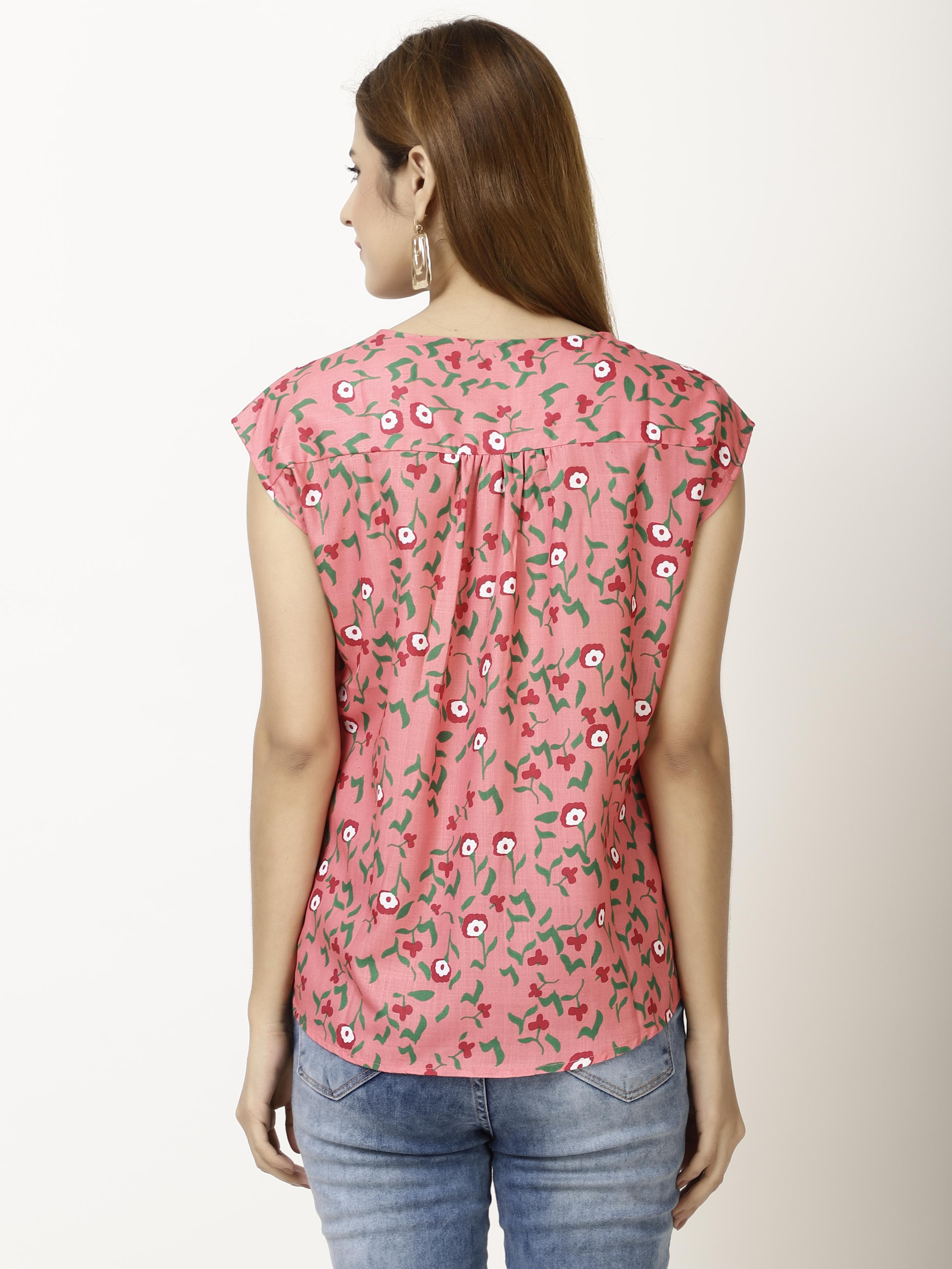 Printed half sleeve collar Womens Tops