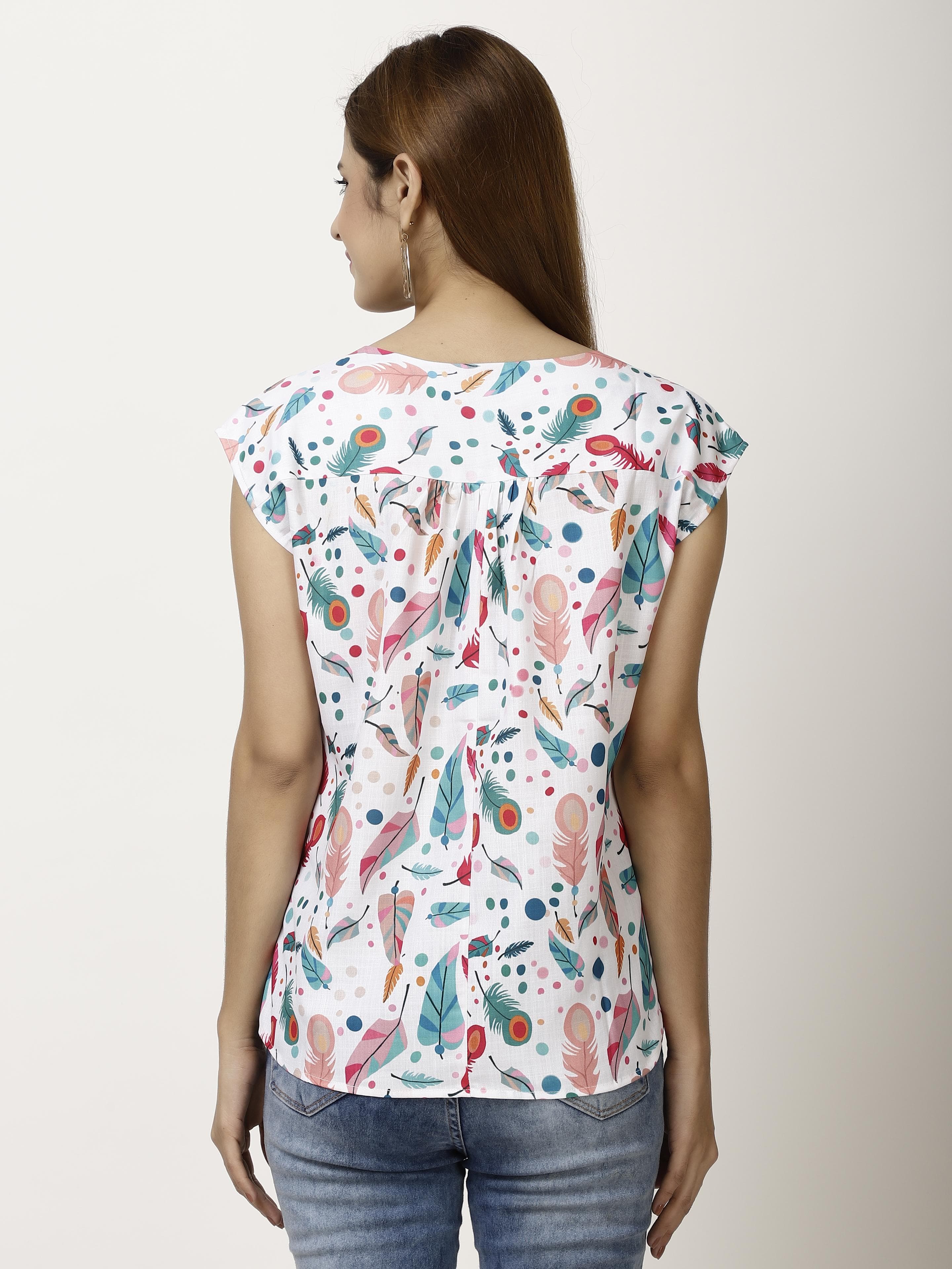 Printed half sleeve collar Womens Tops