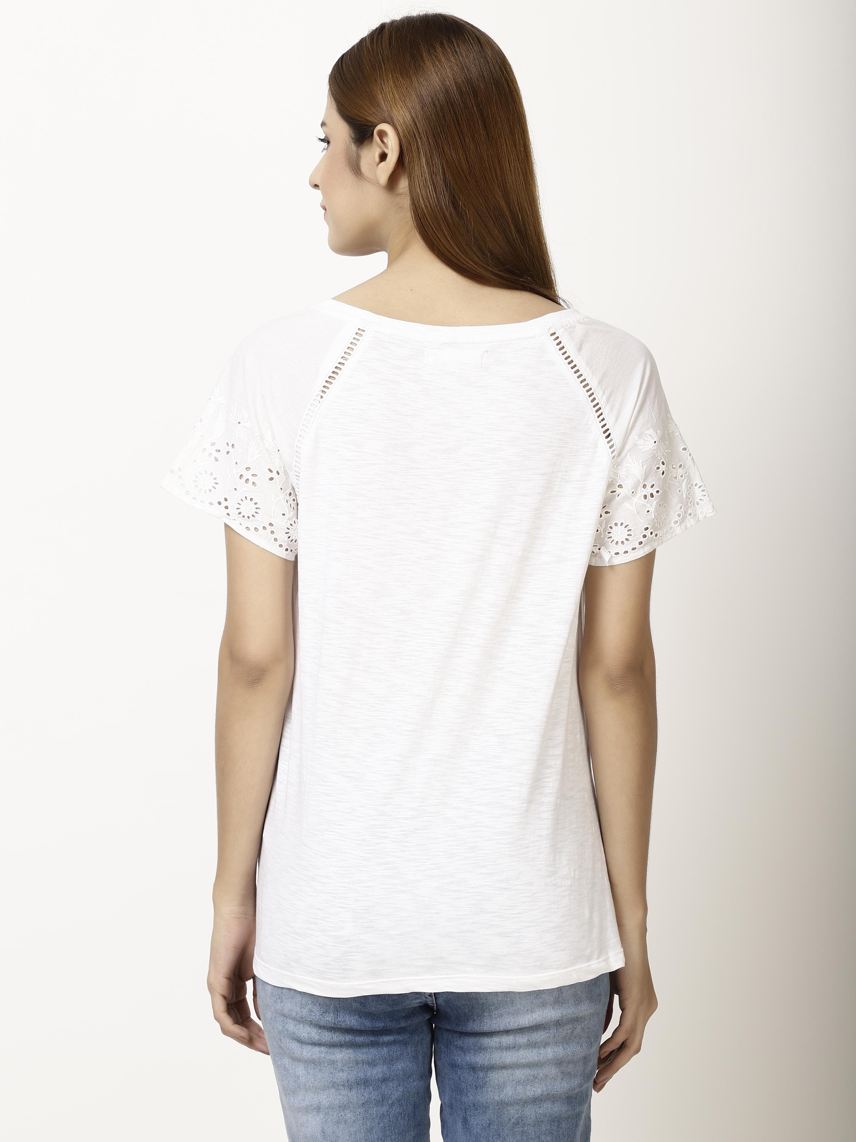 Schiffli sleeve Womens Tops