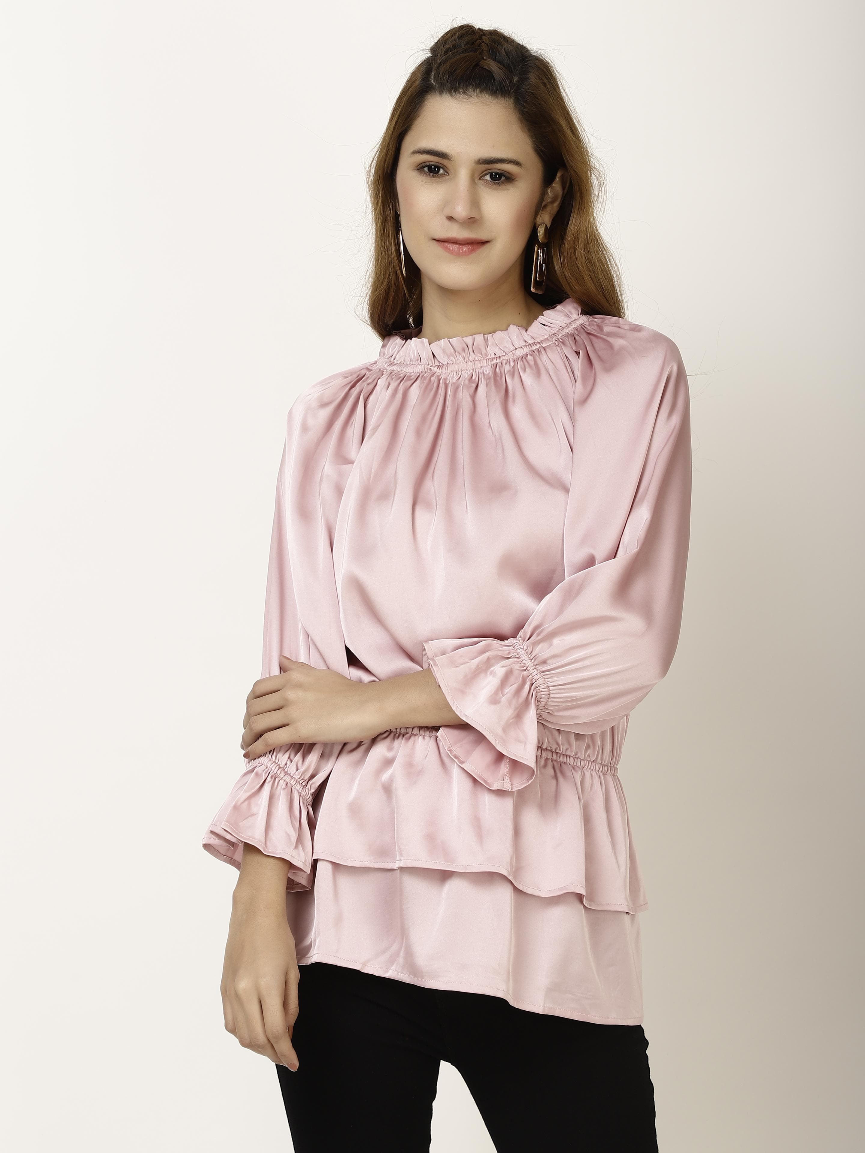 Neck Gathered Womens Tops