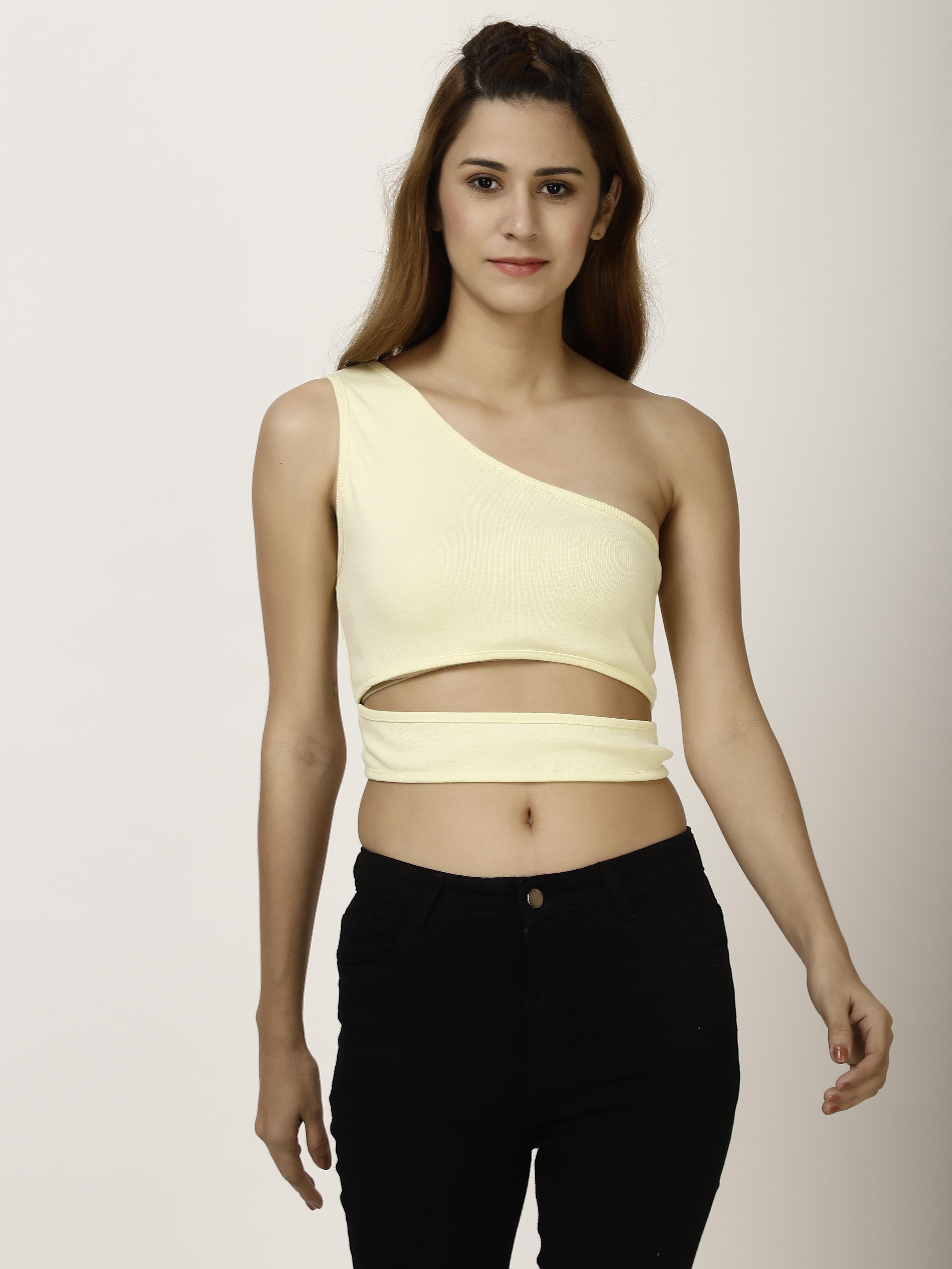 One Shoulder Crop Womens Tops