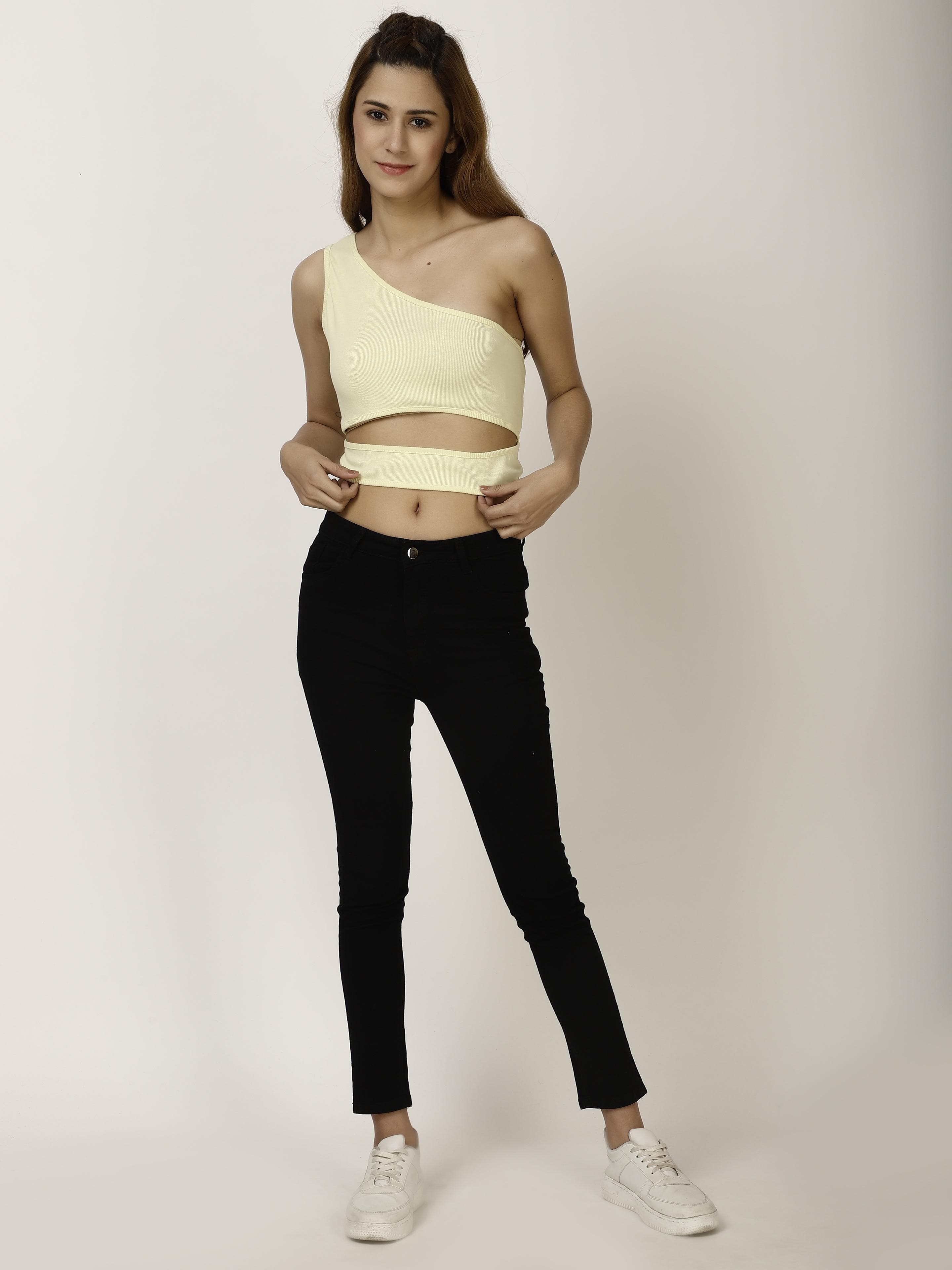 One Shoulder Crop Womens Tops