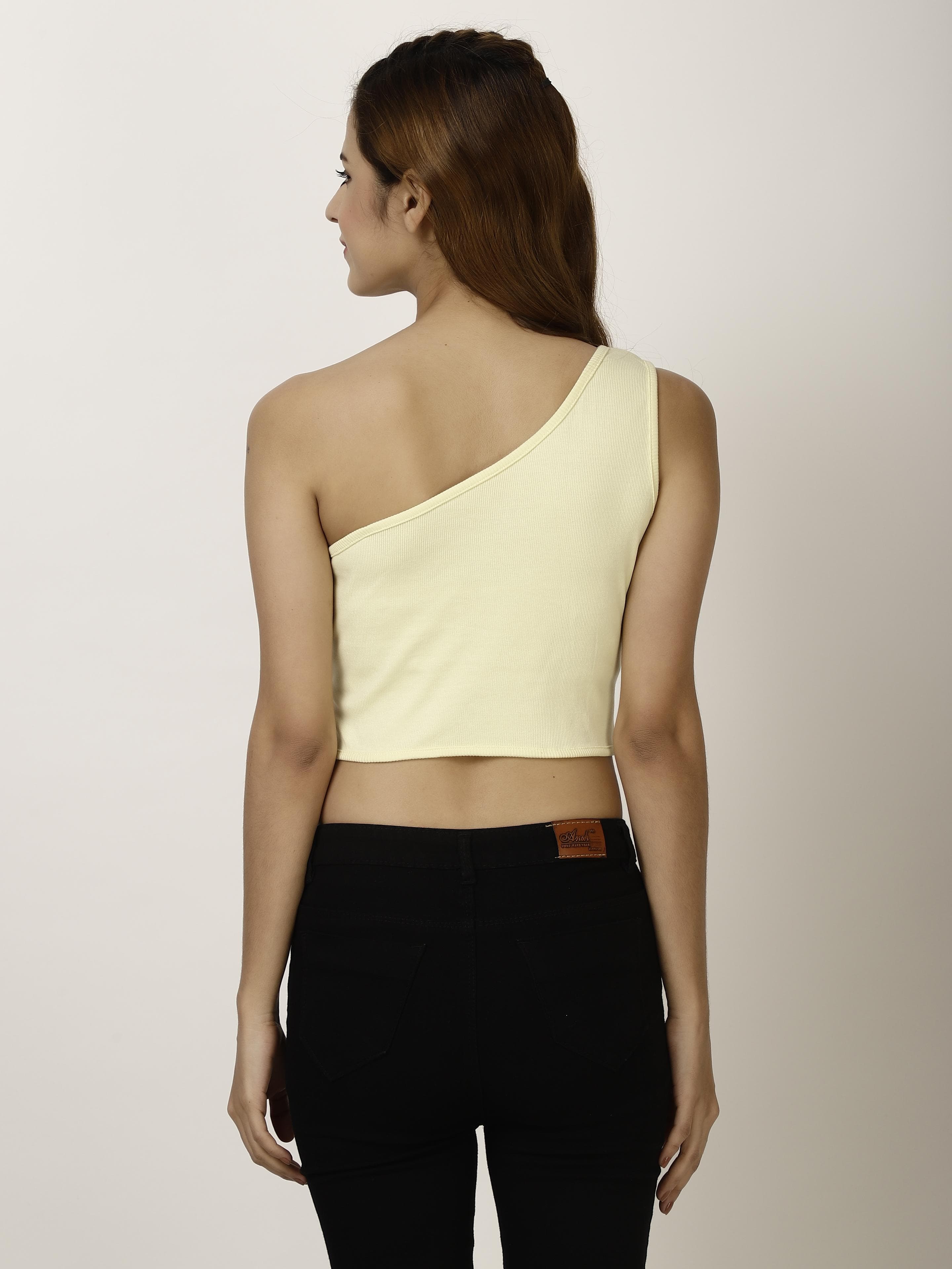 One Shoulder Crop Womens Tops