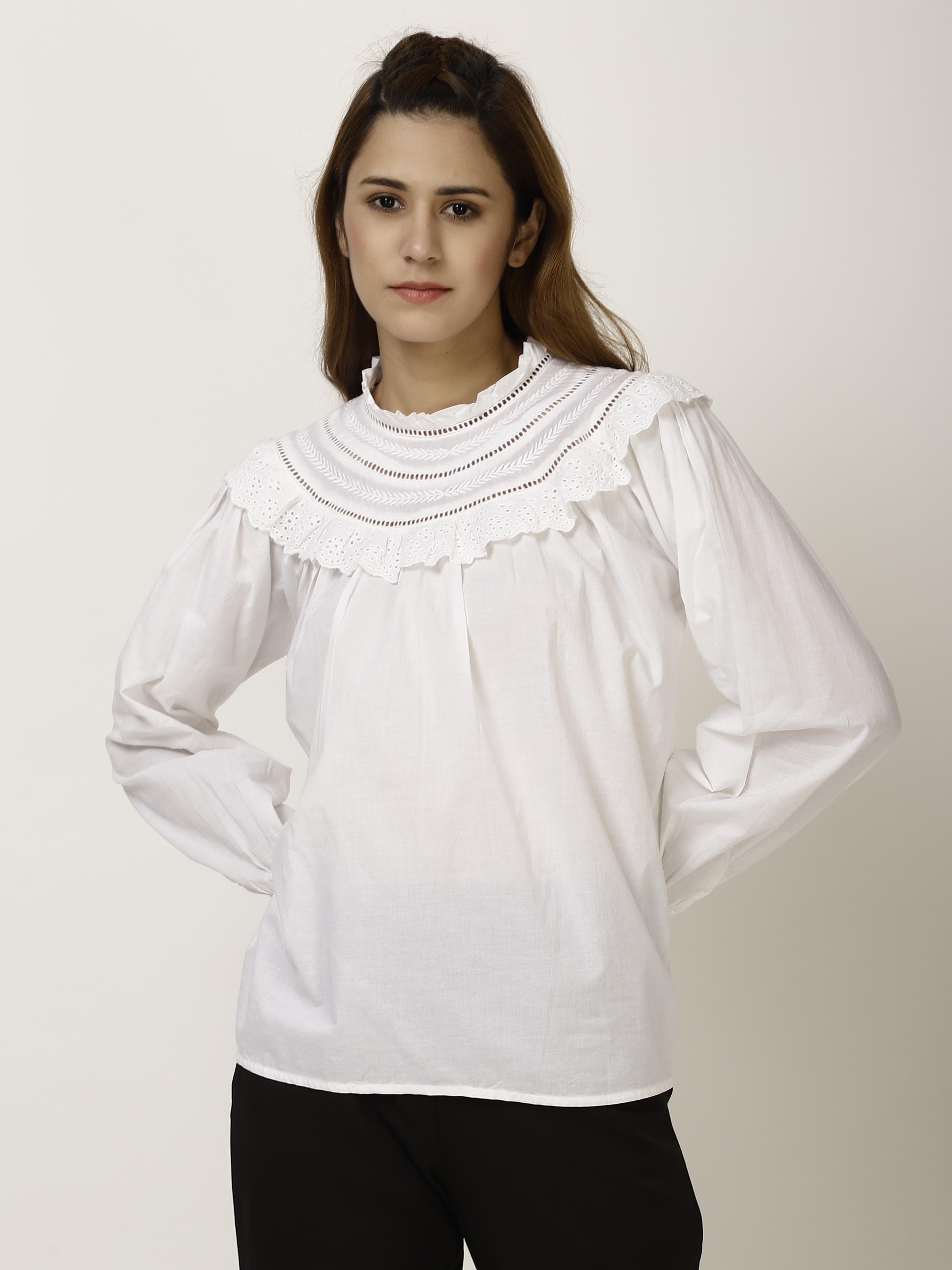 Full sleeve white Womens Tops
