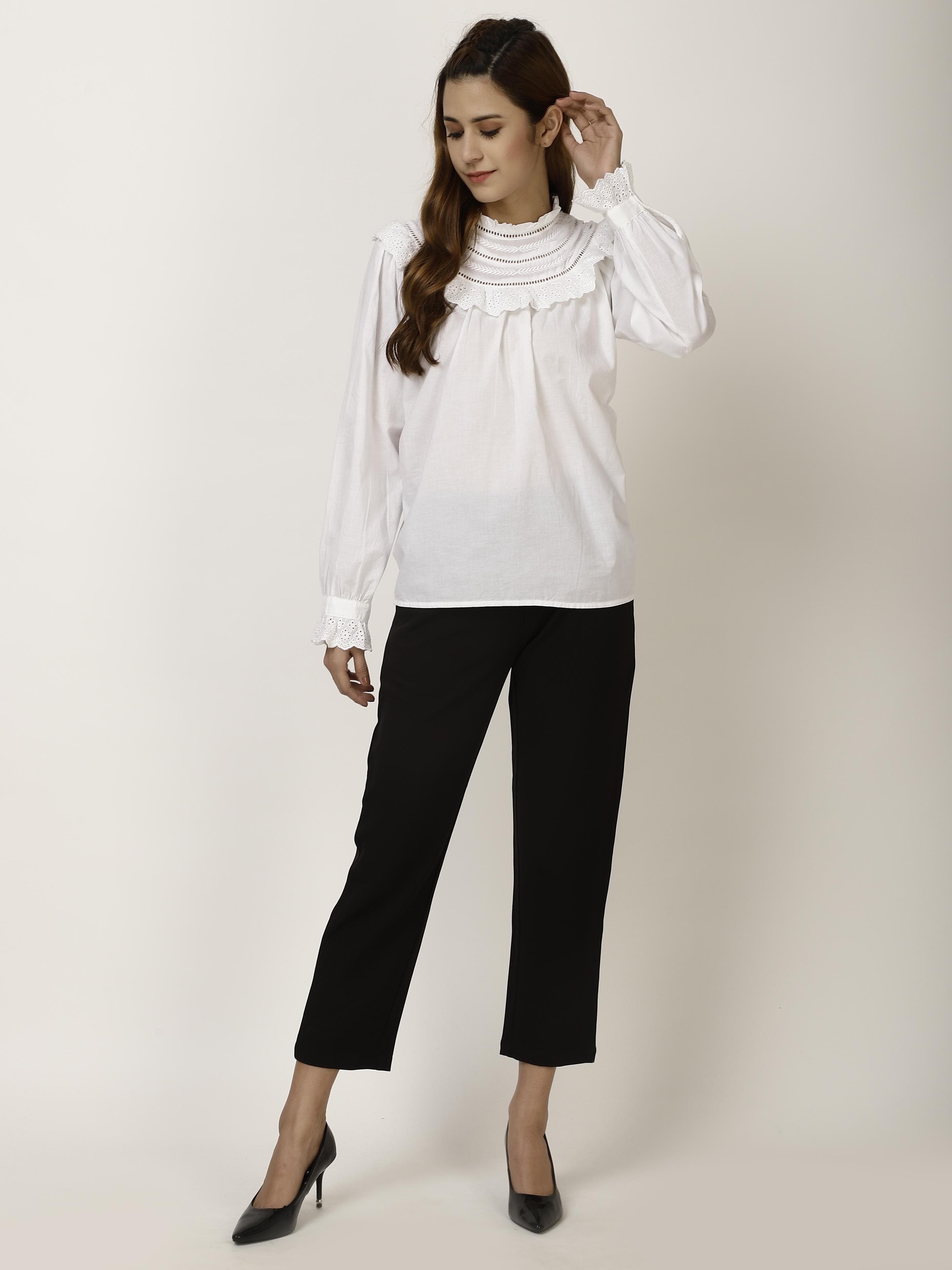 Full sleeve white Womens Tops