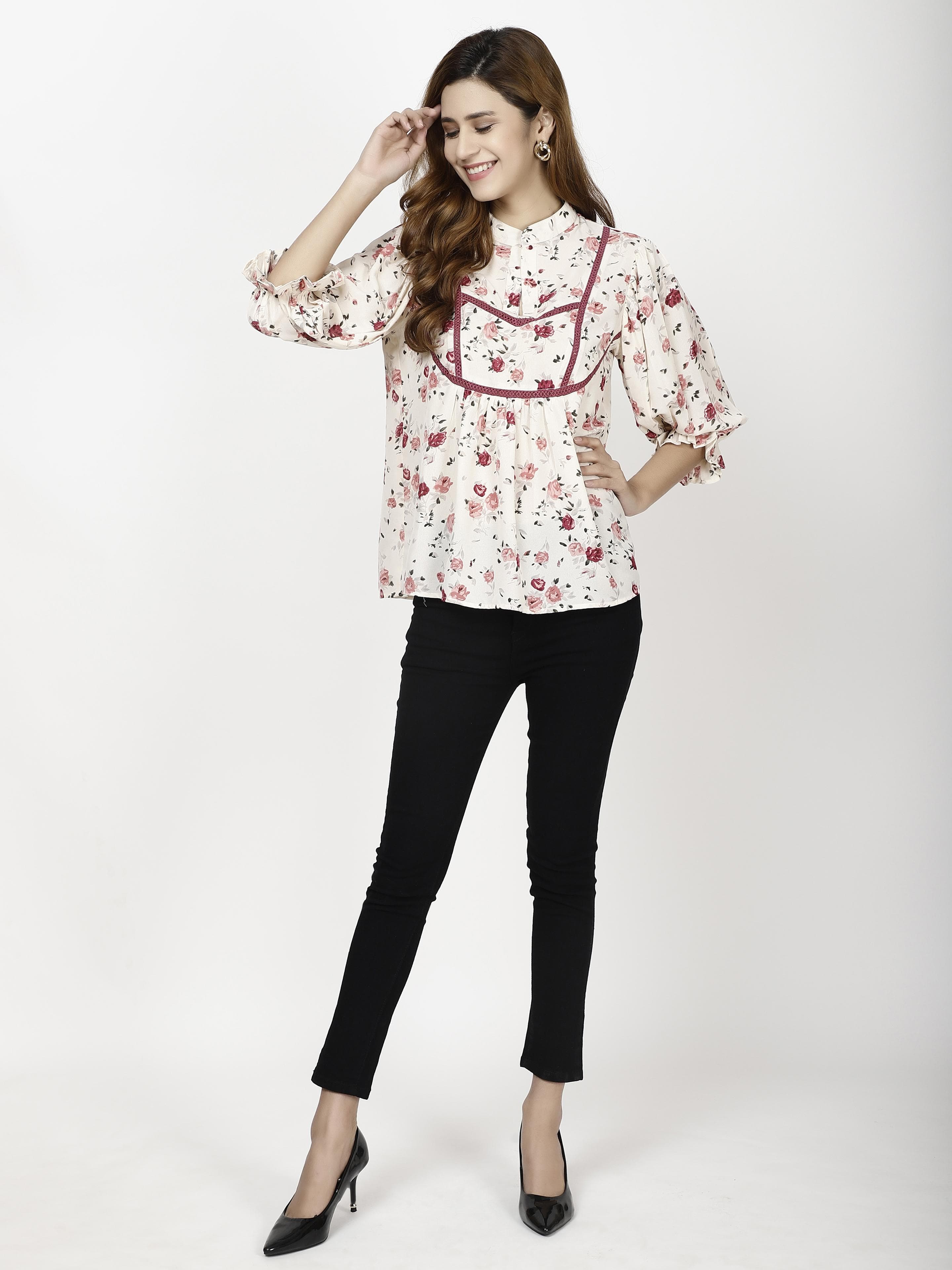 Gathered sleeve Womens Tops