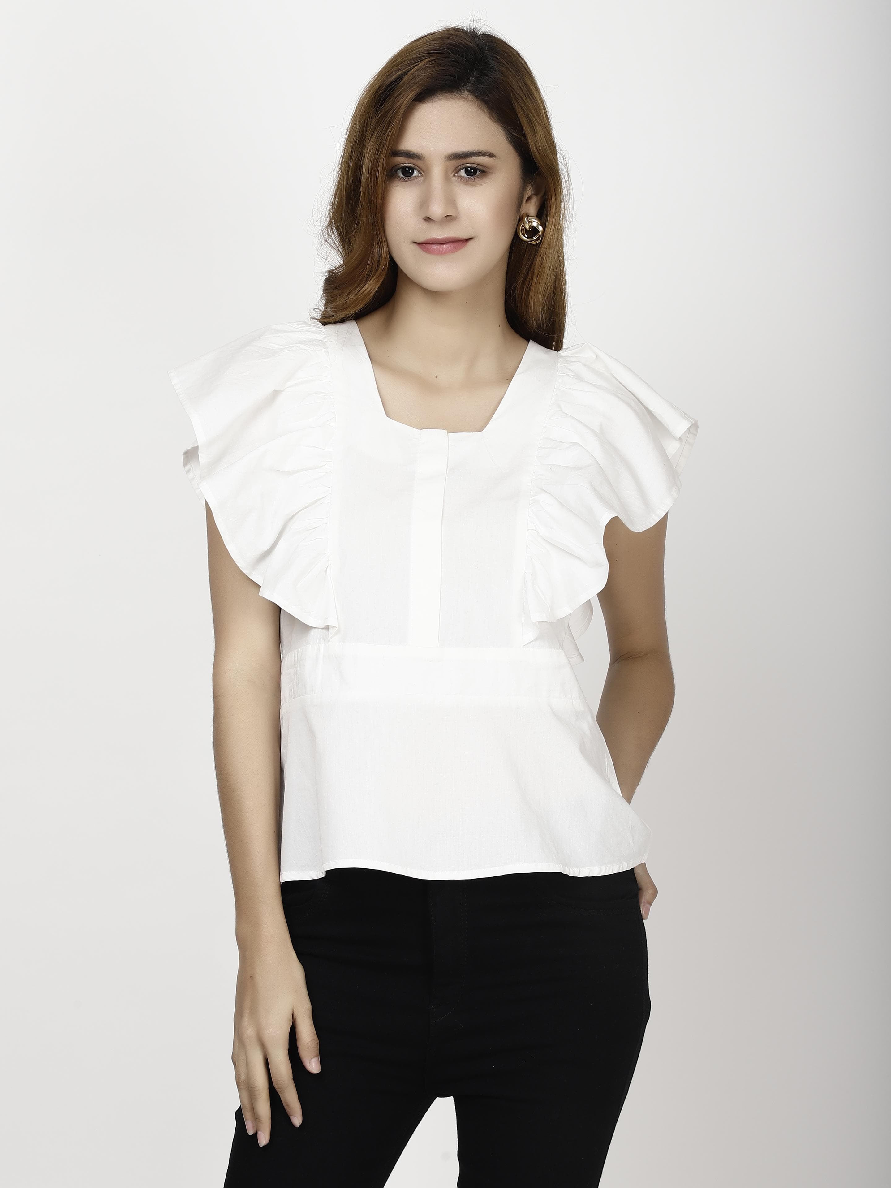Ruffeled Sleeve Womens Tops