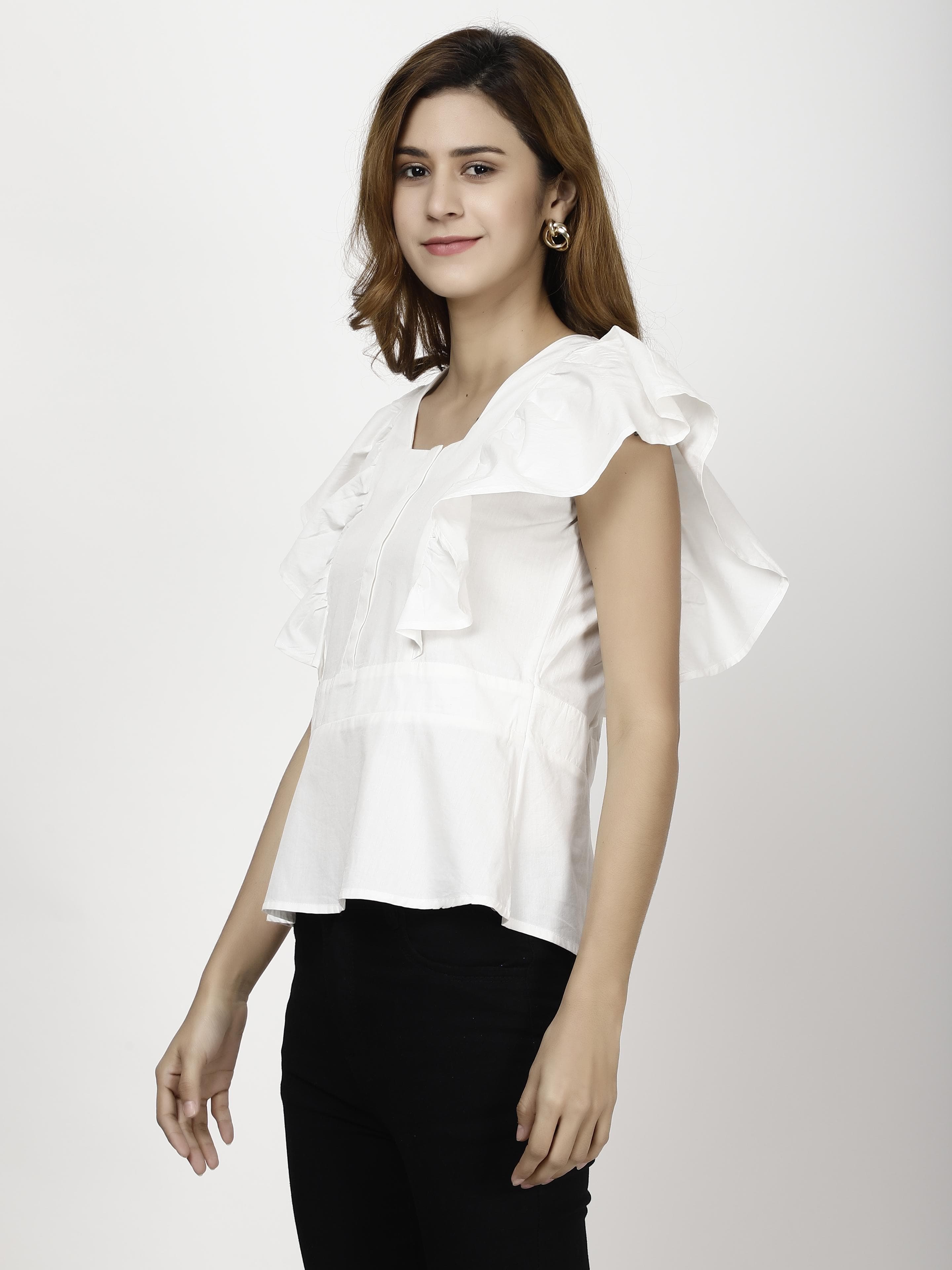 Ruffeled Sleeve Womens Tops
