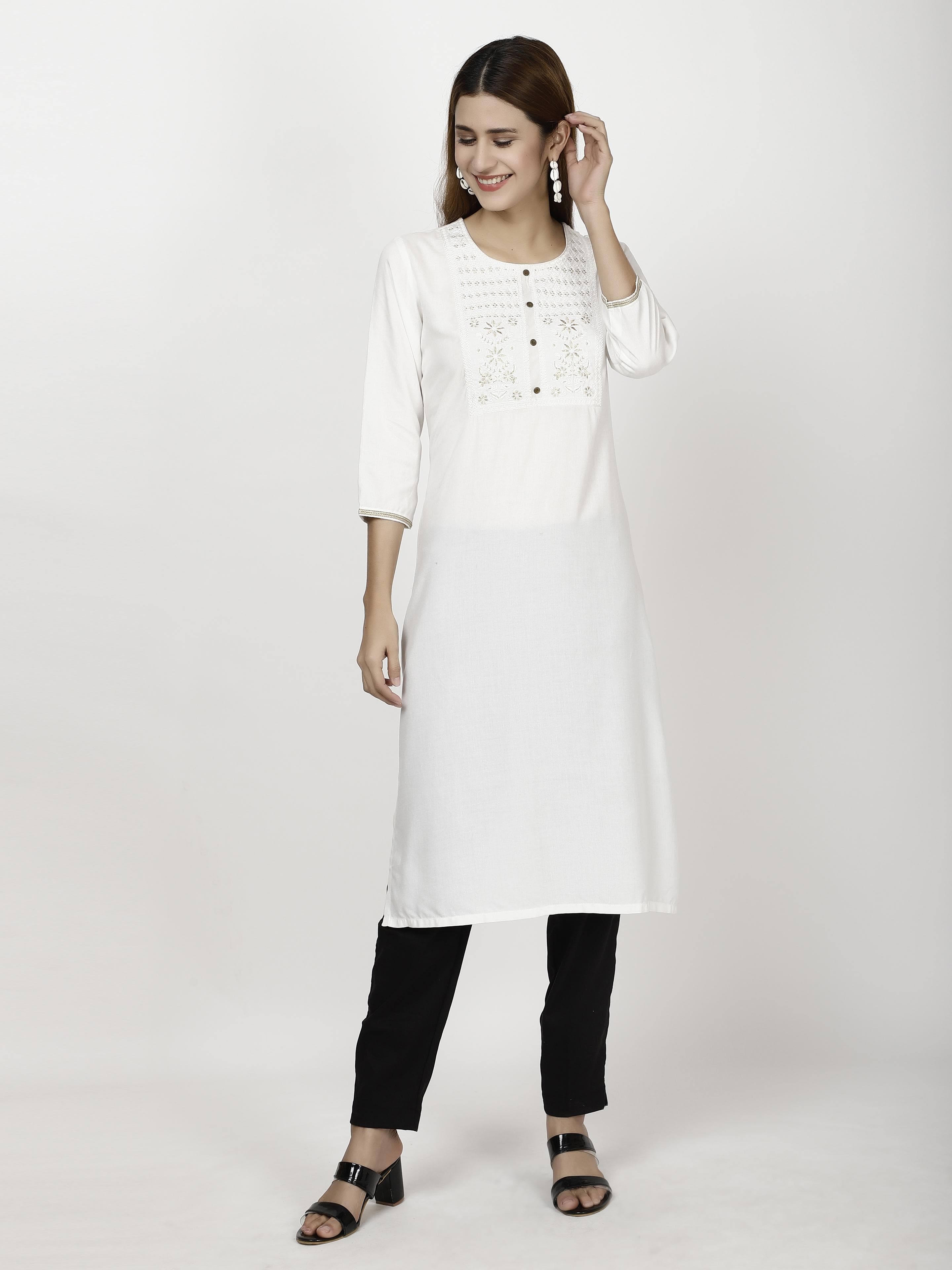 Off white Straight Kurtas & Suits