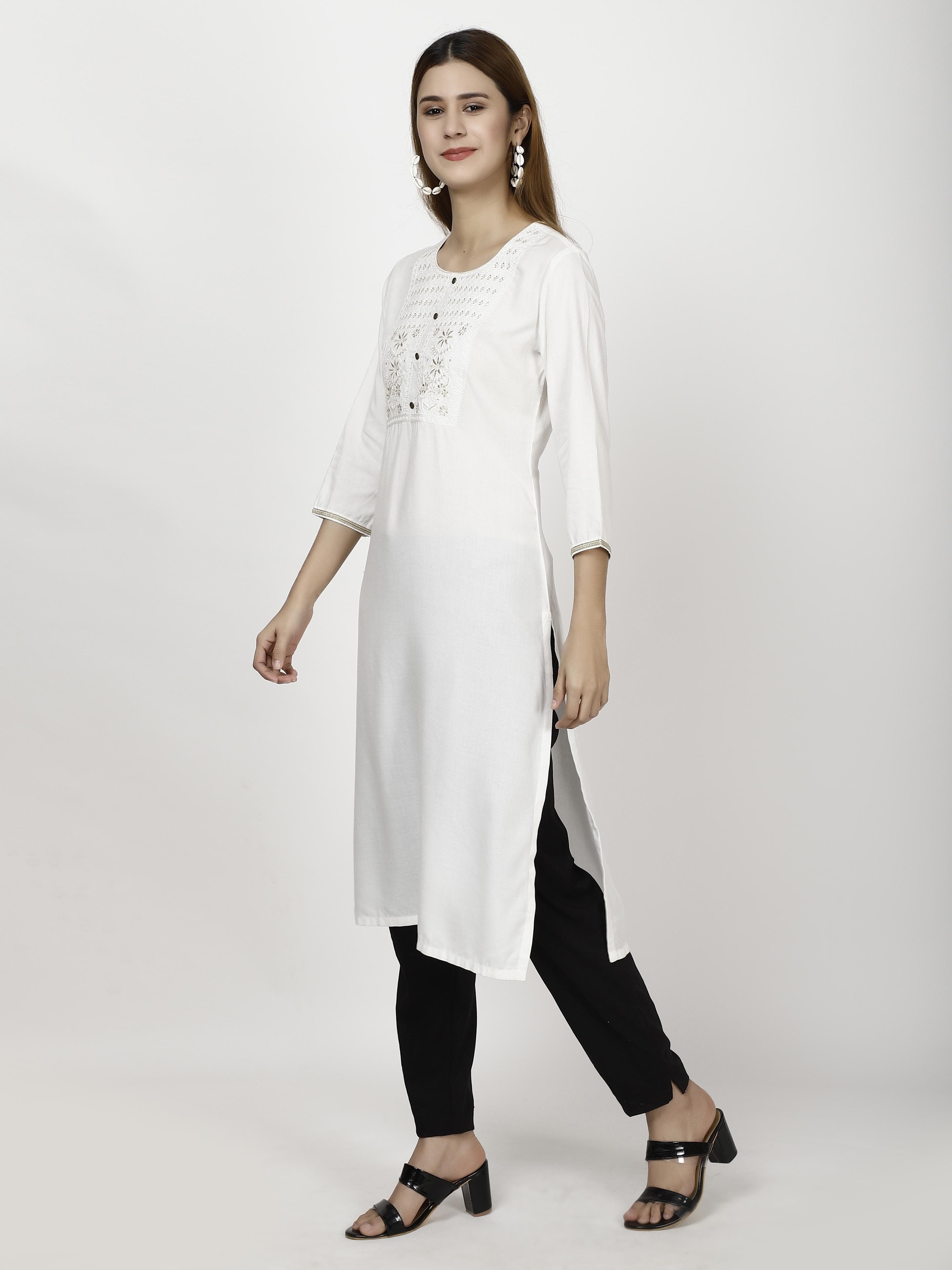 Off white Straight Kurtas & Suits