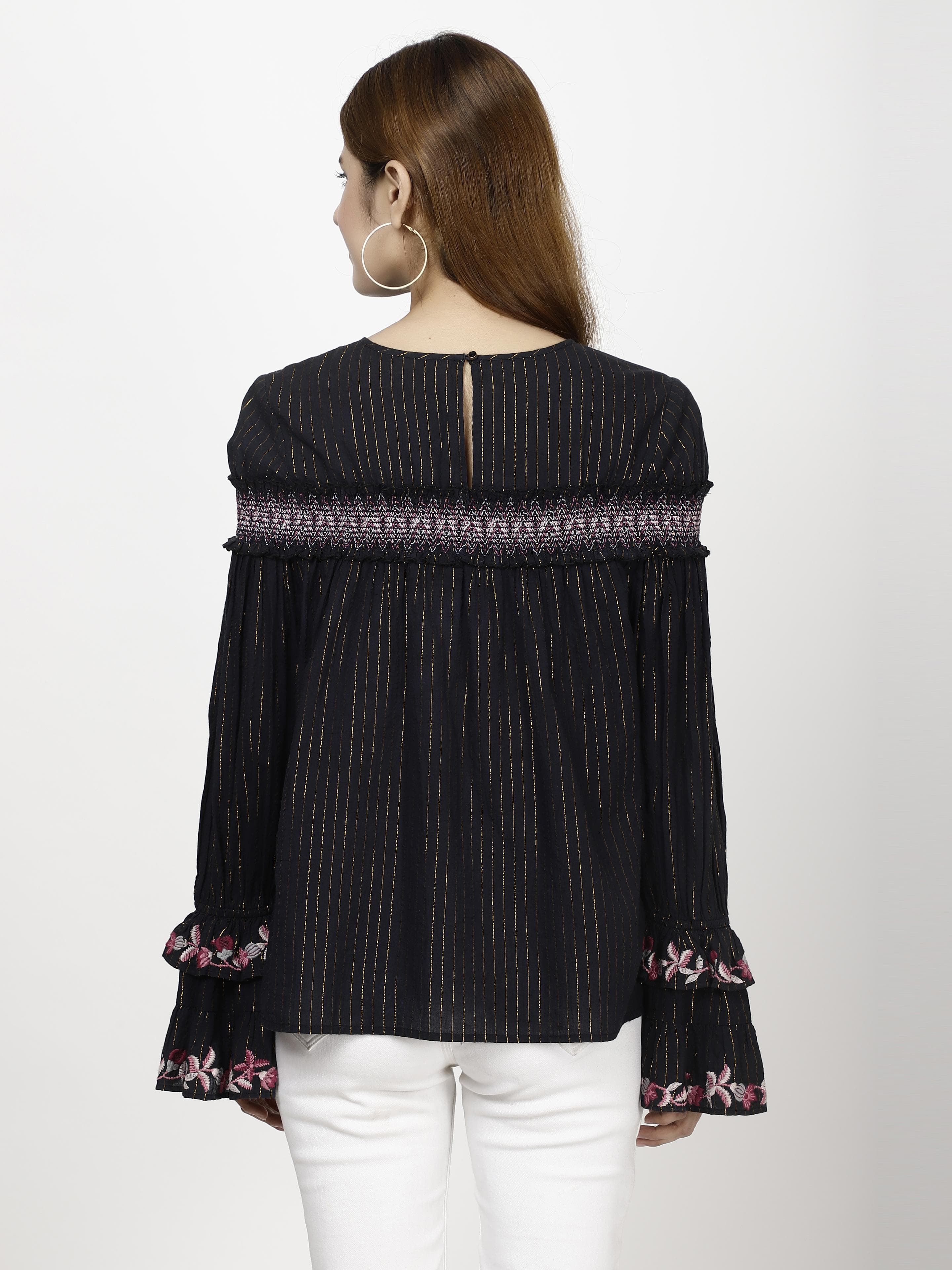 Embroidered flared Womens Tops