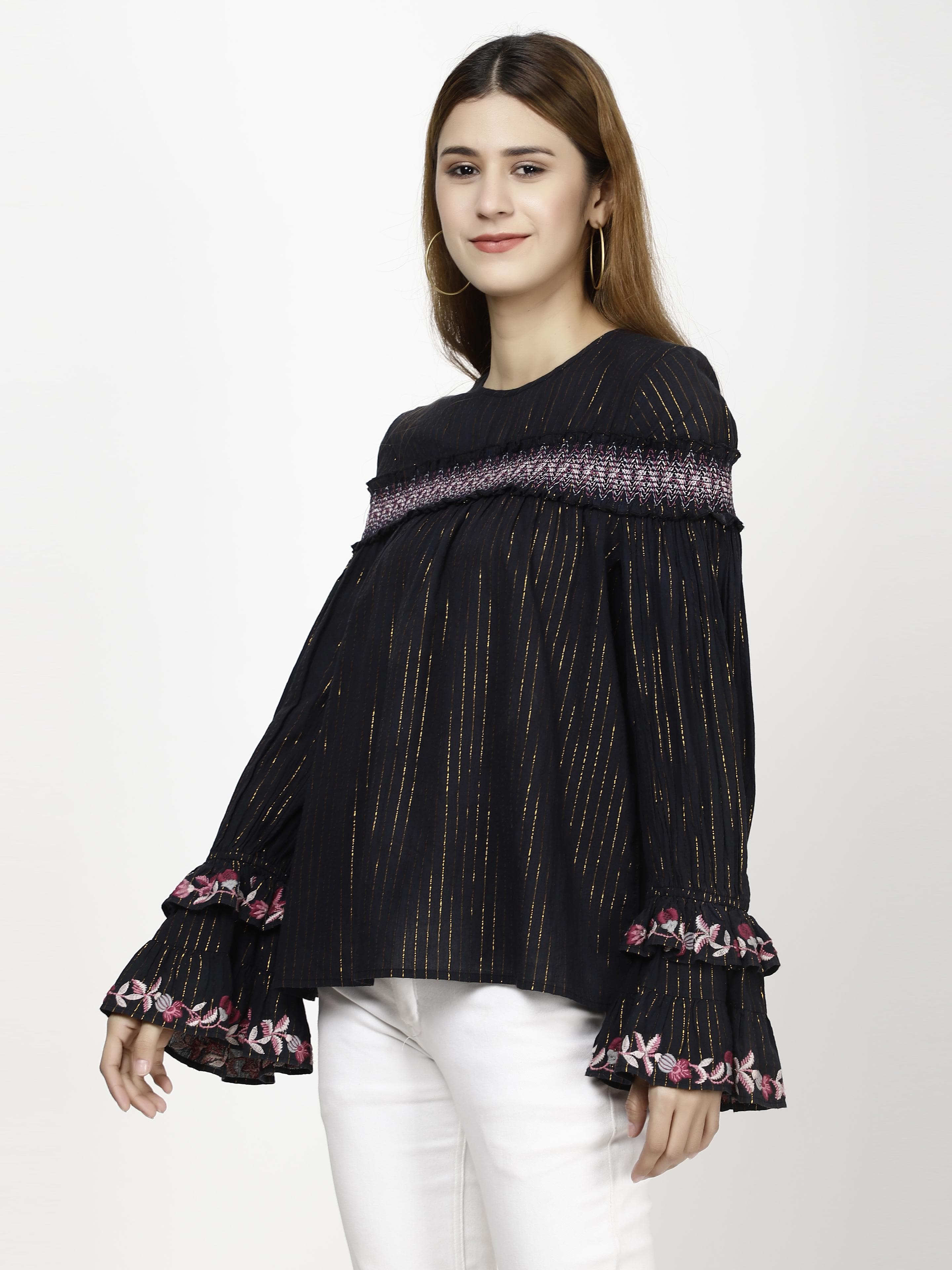 Embroidered flared Womens Tops