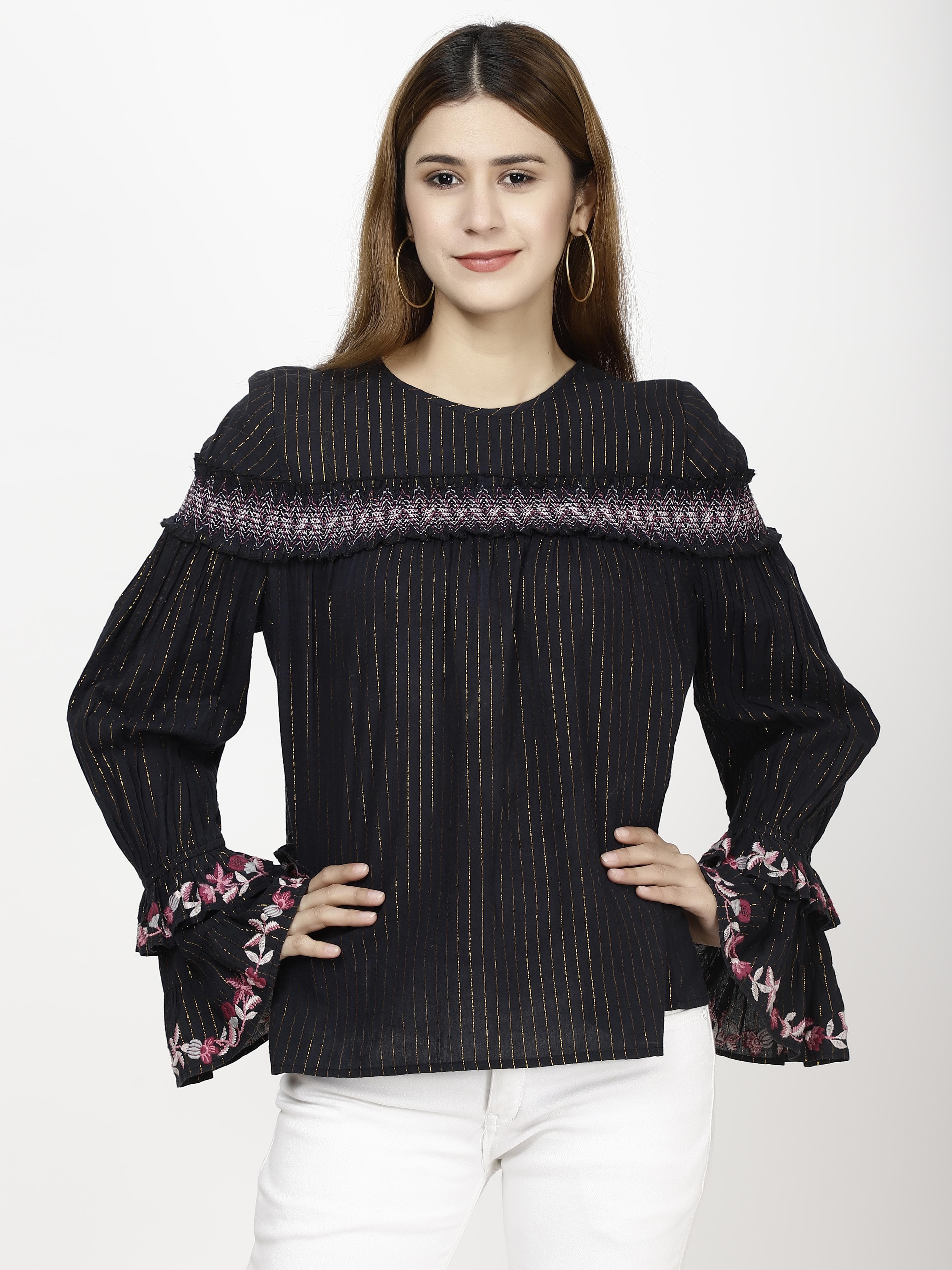 Embroidered flared Womens Tops