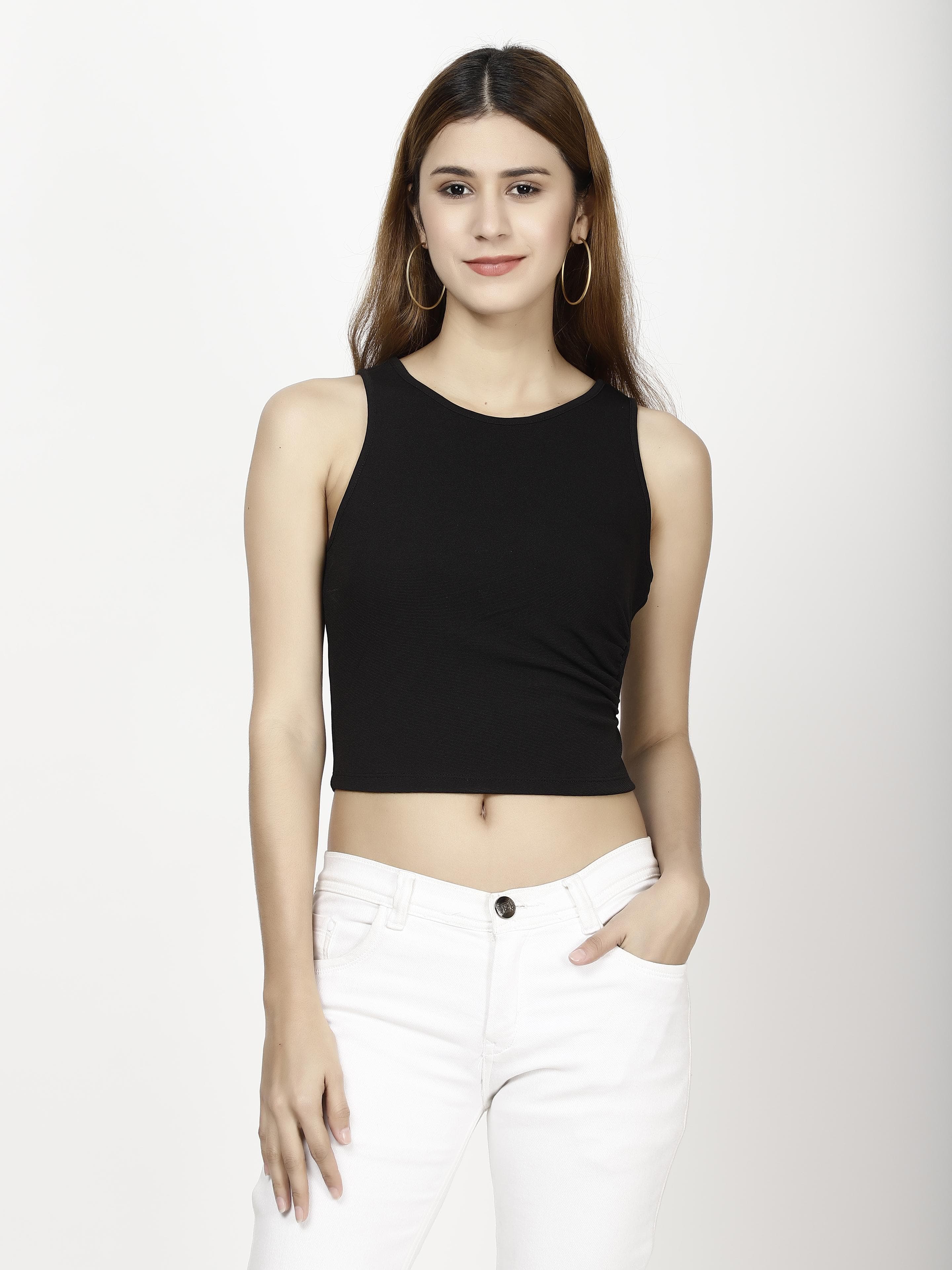Black crop Womens Tops