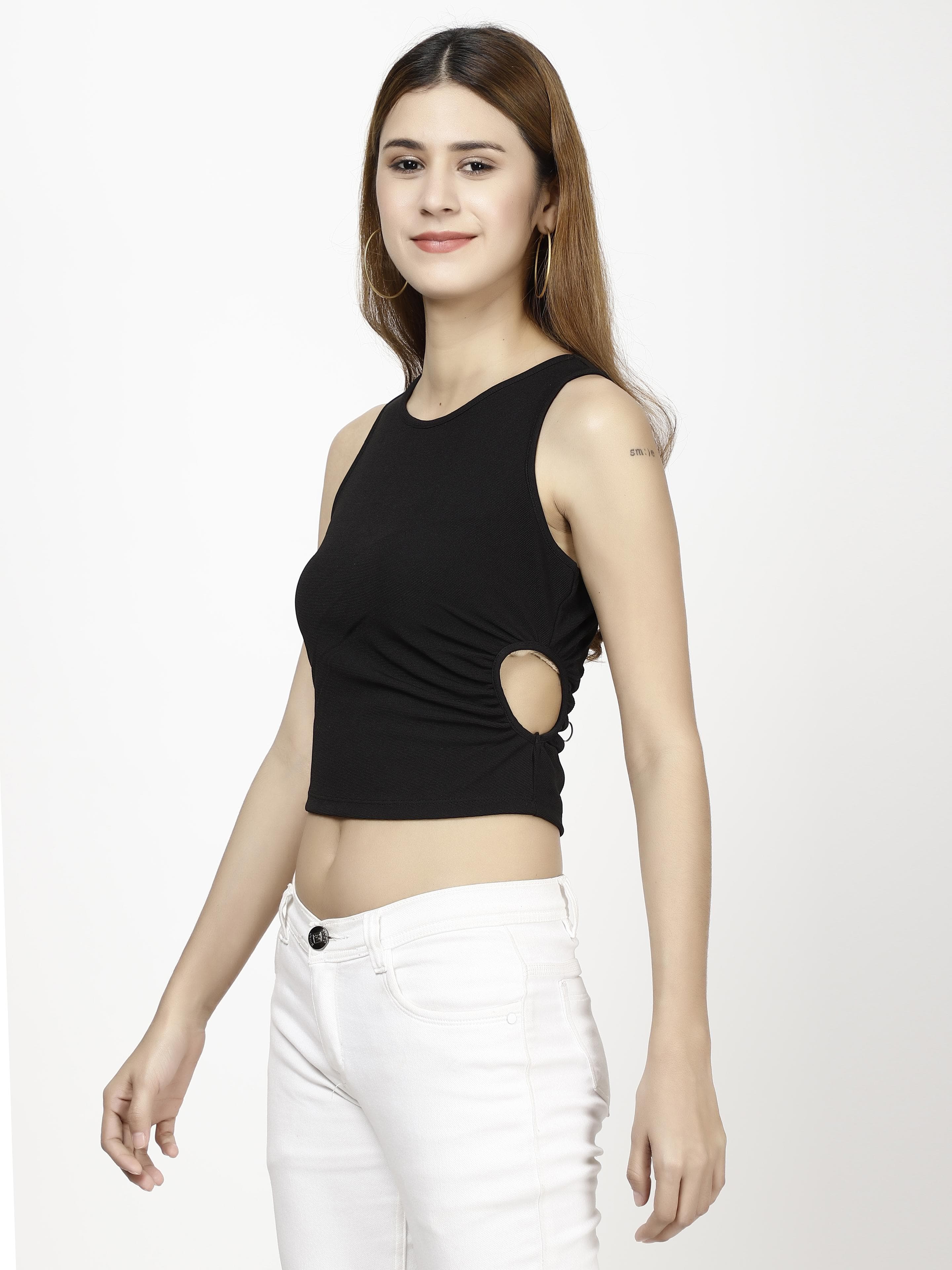 Black crop Womens Tops