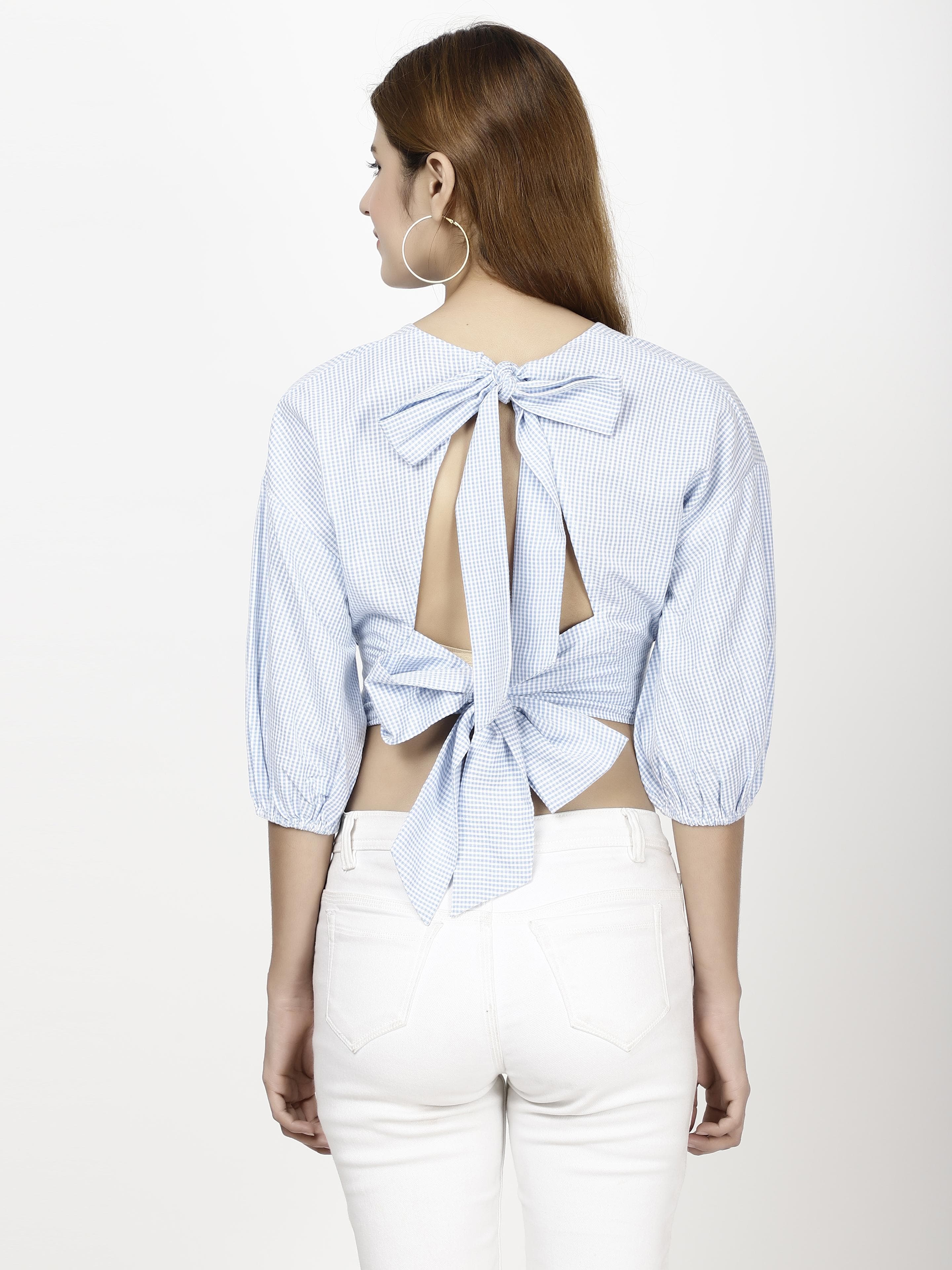 Checked crop Womens Tops