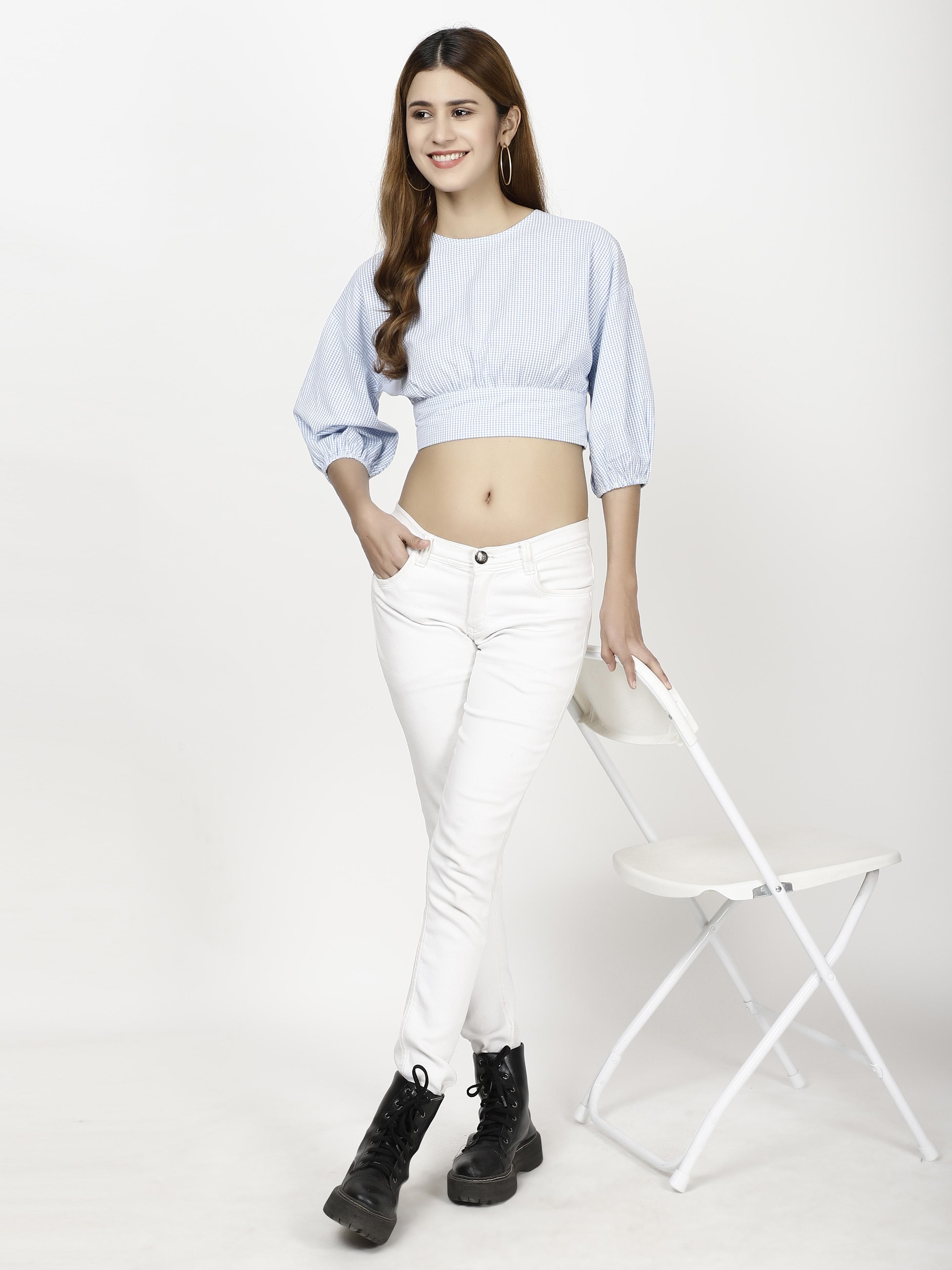 Checked crop Womens Tops