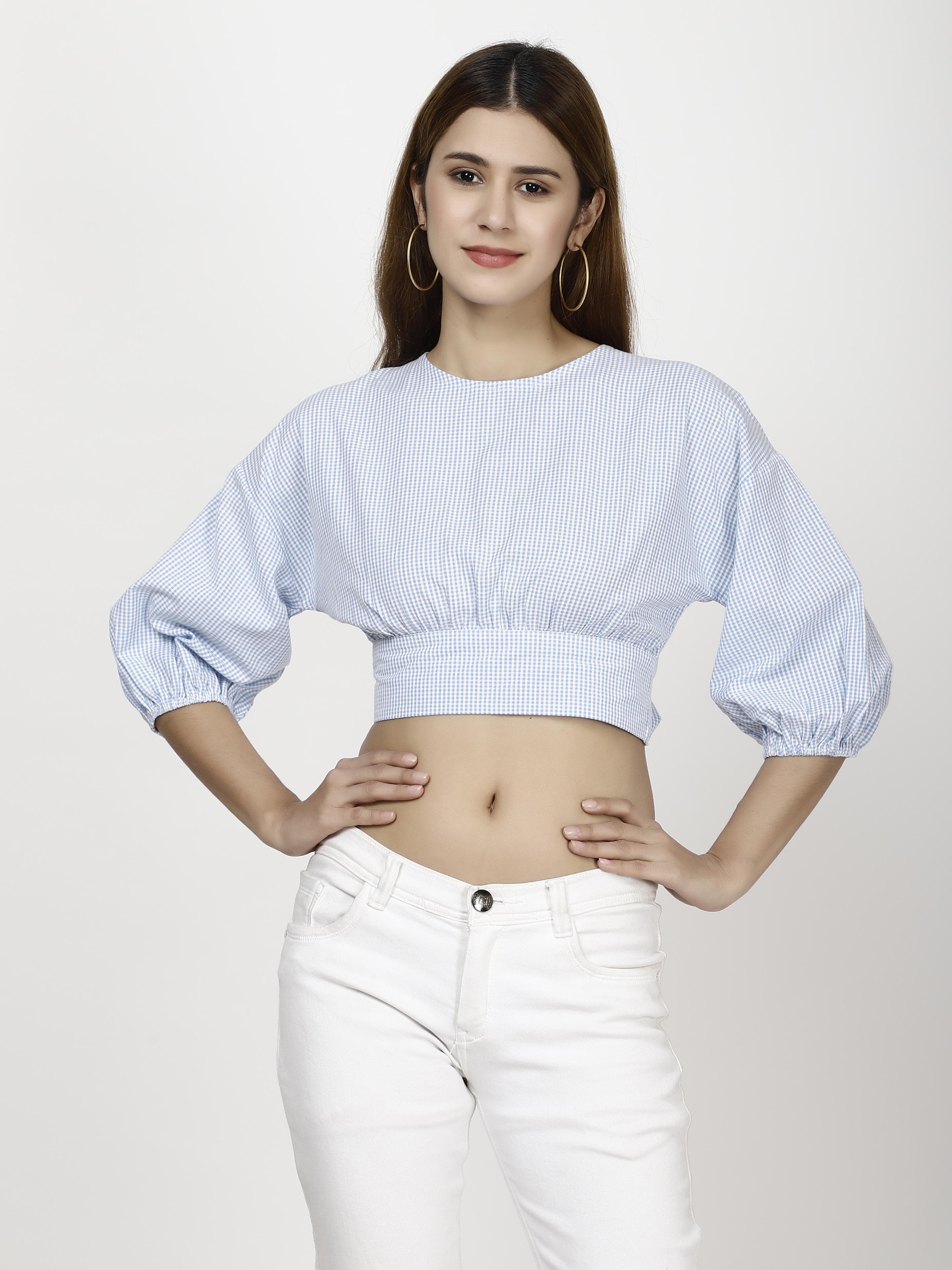 Checked crop Womens Tops