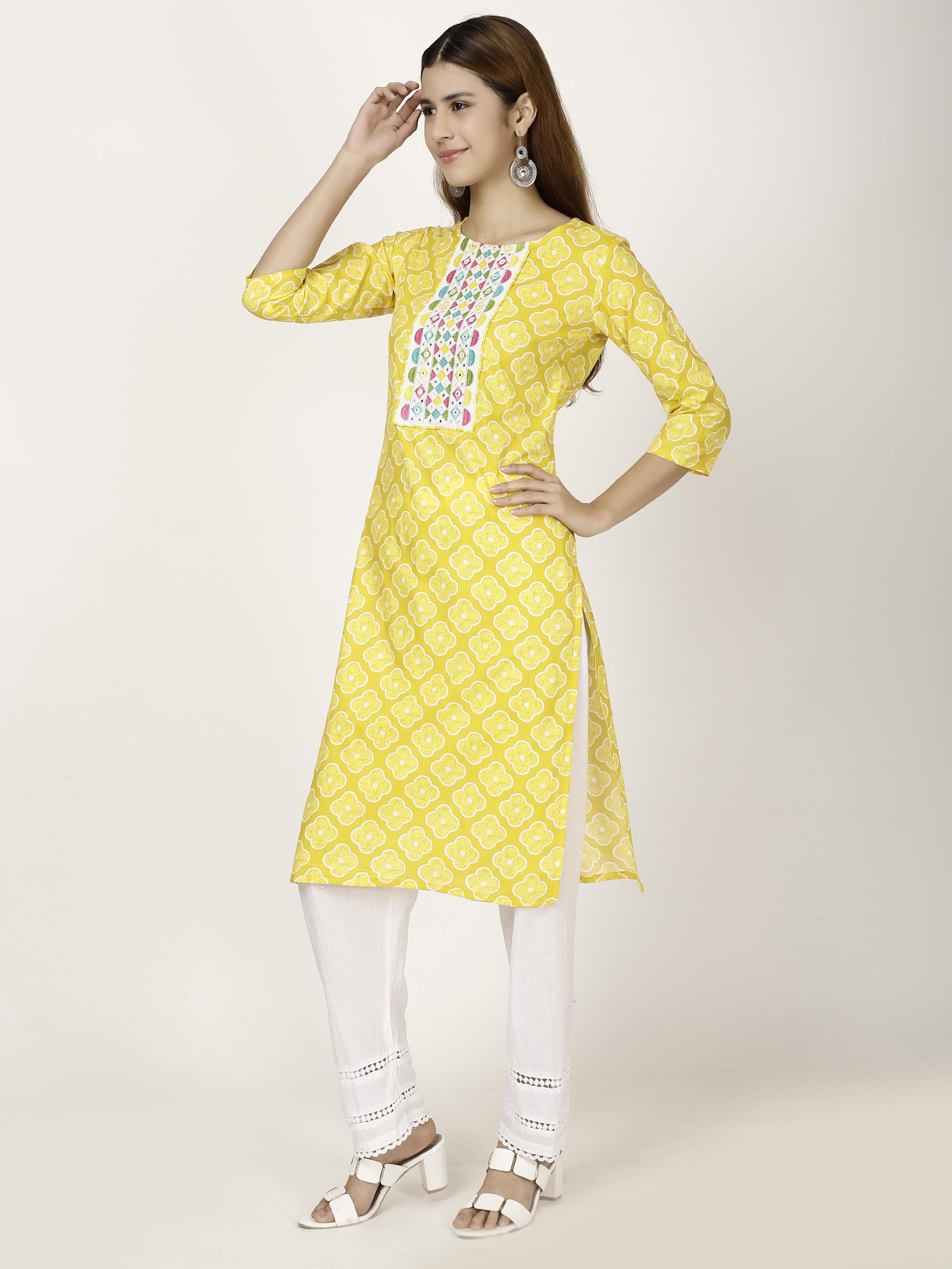 Mustard Embroidered Kurta