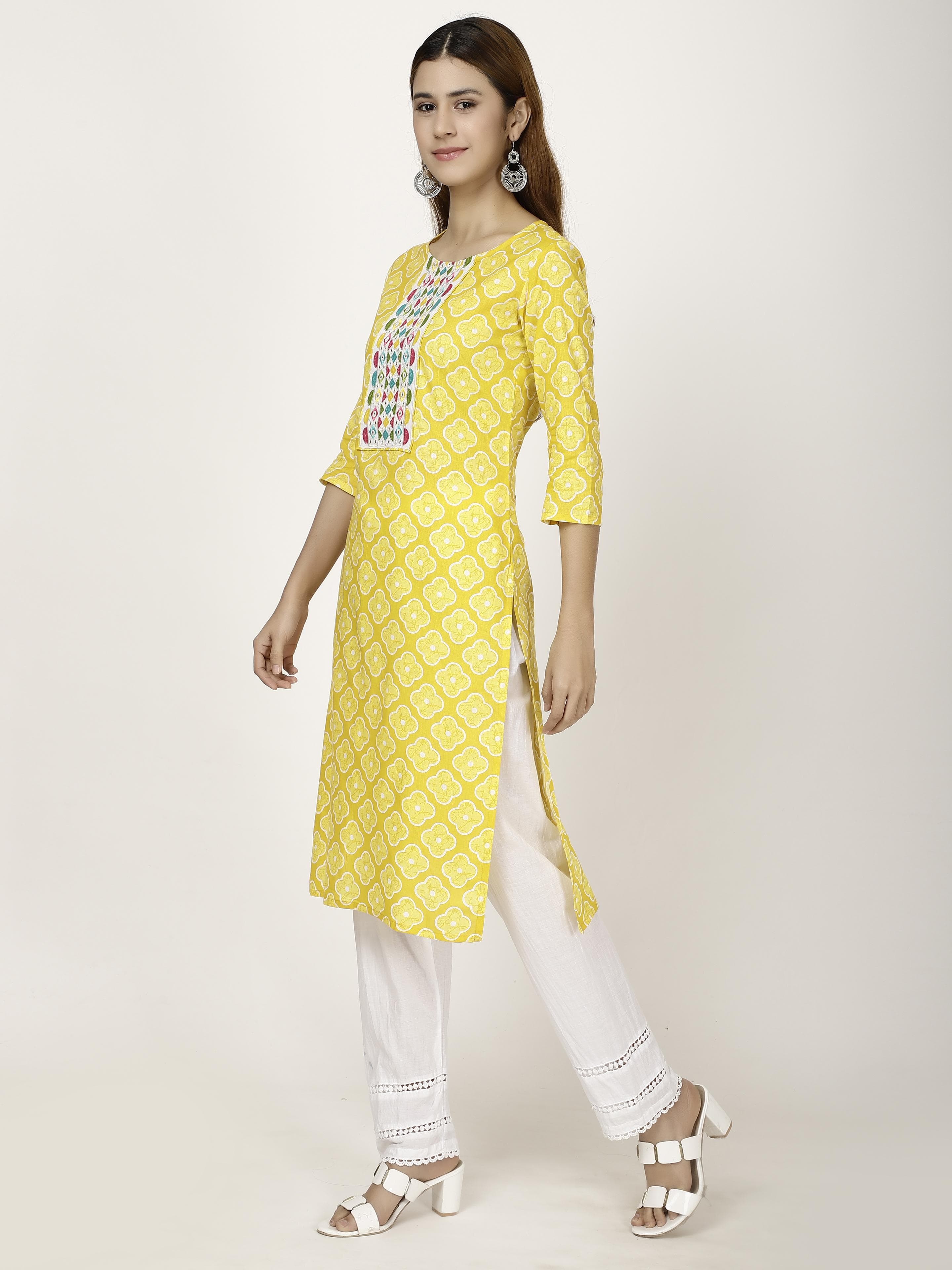 Mustard Embroidered Kurta