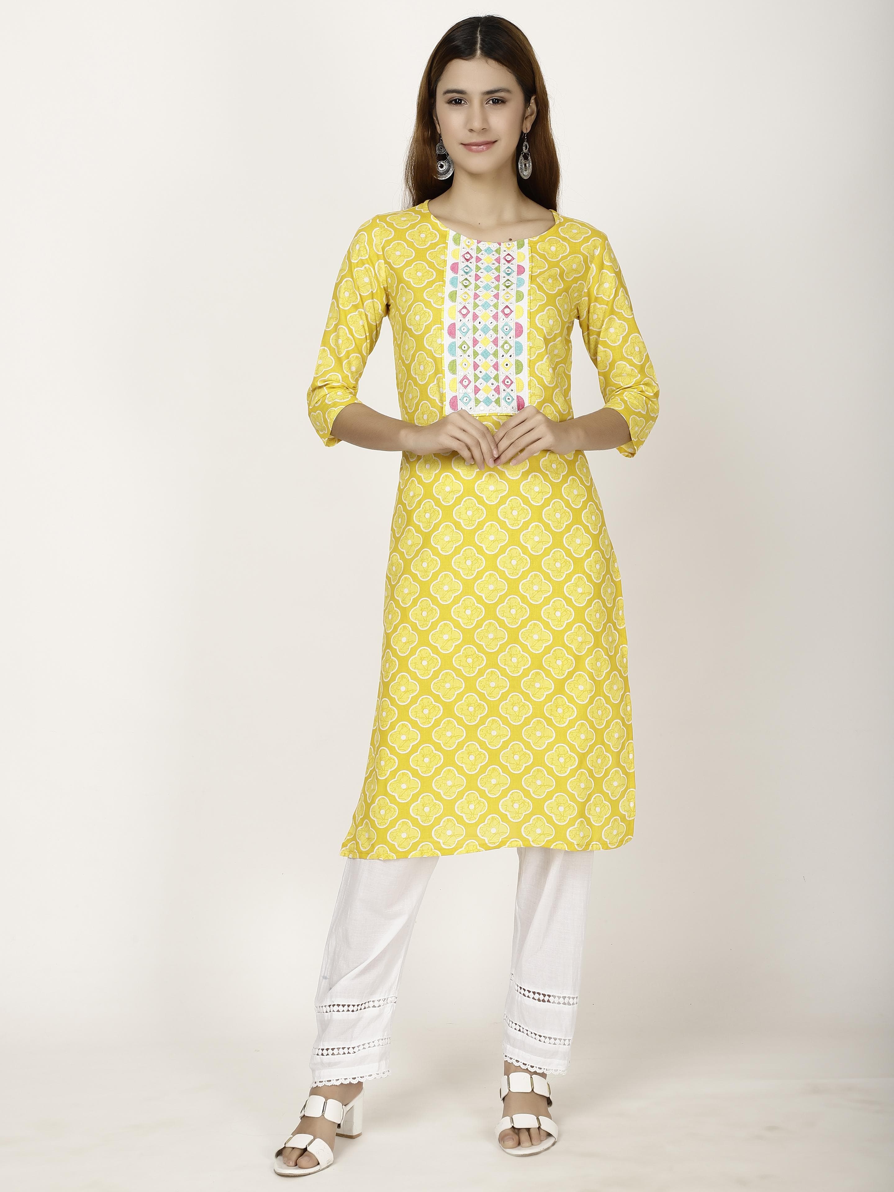 Mustard Embroidered Kurta