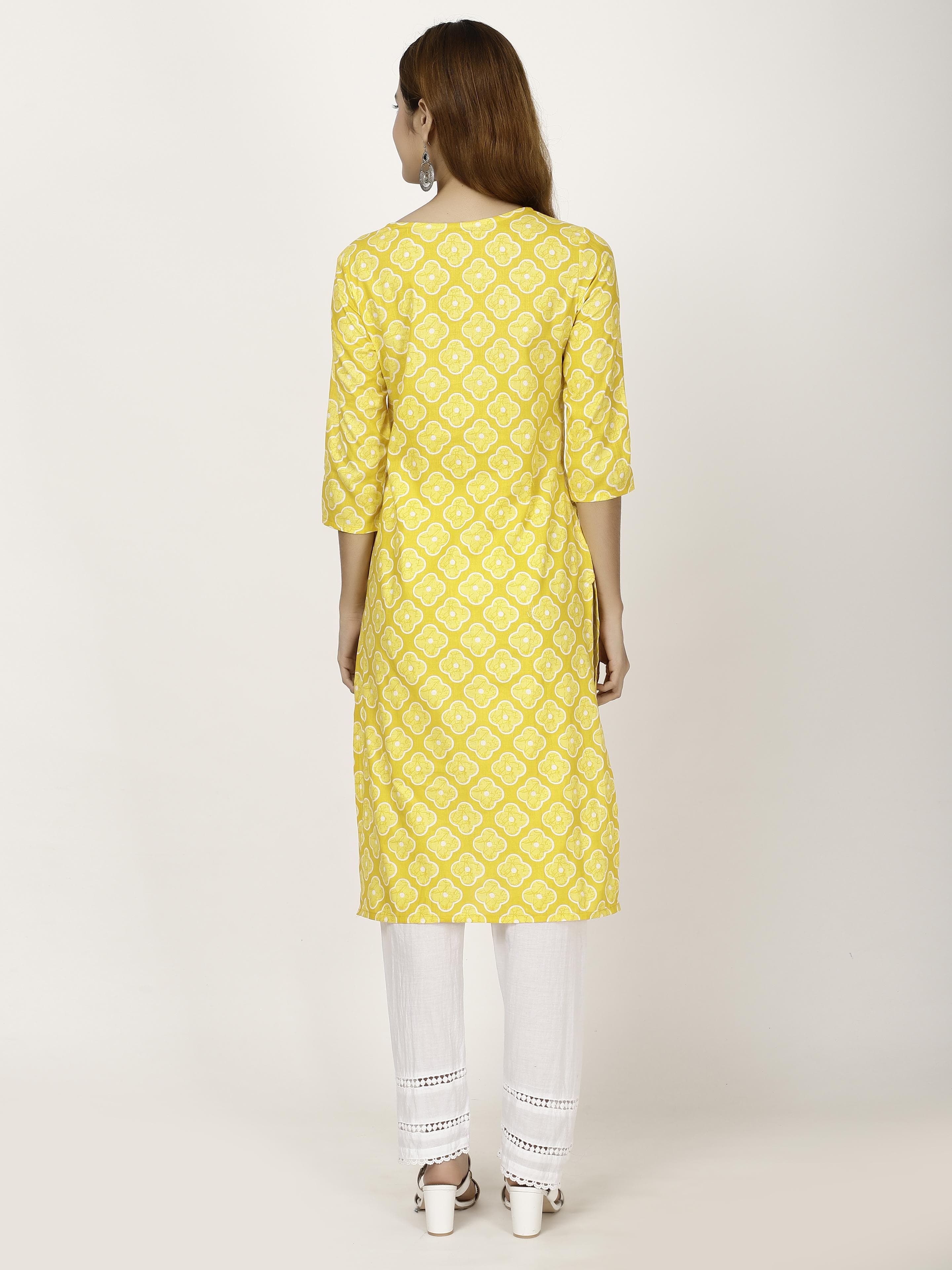 Mustard Embroidered Kurta