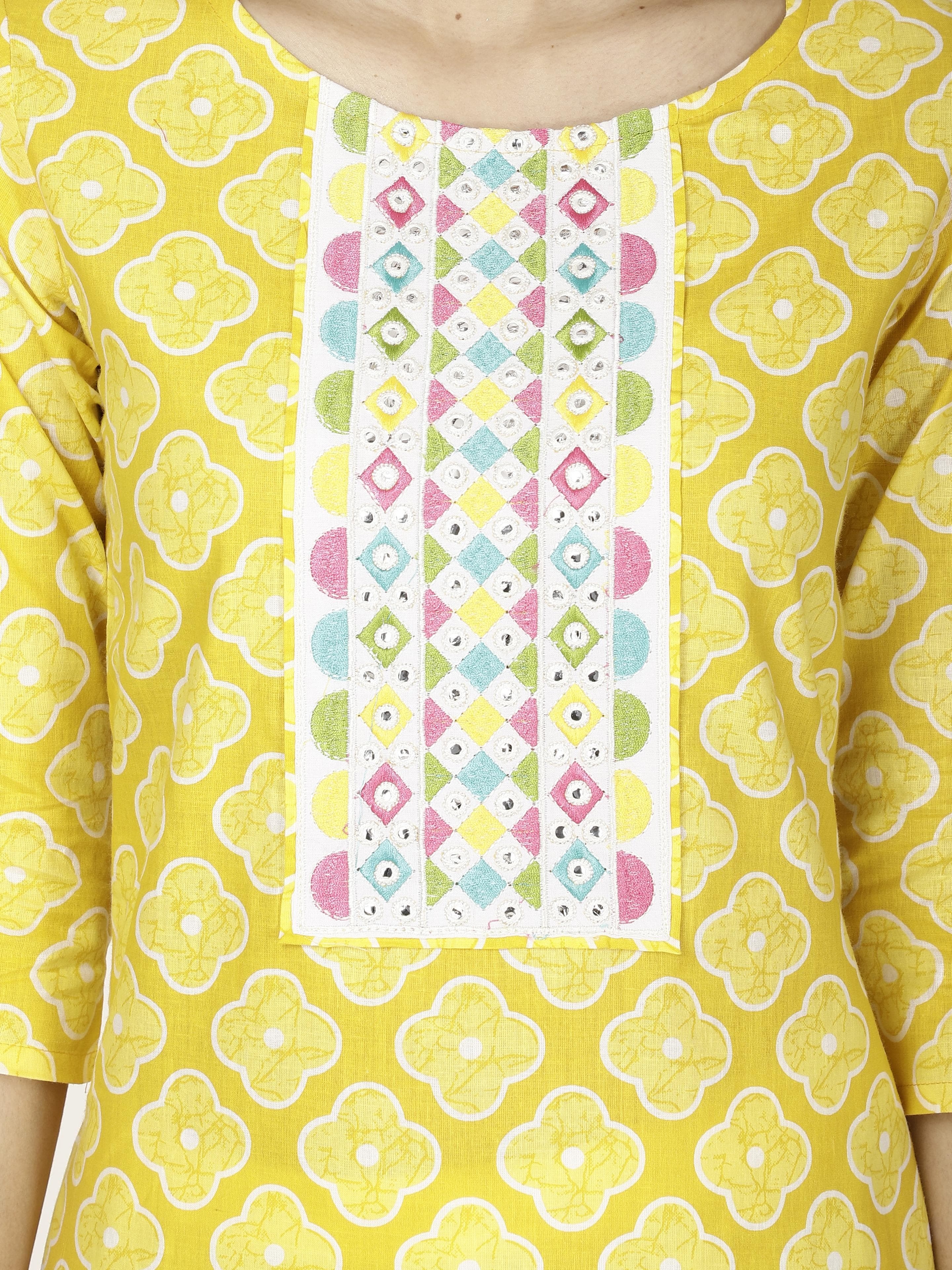 Mustard Embroidered Kurta
