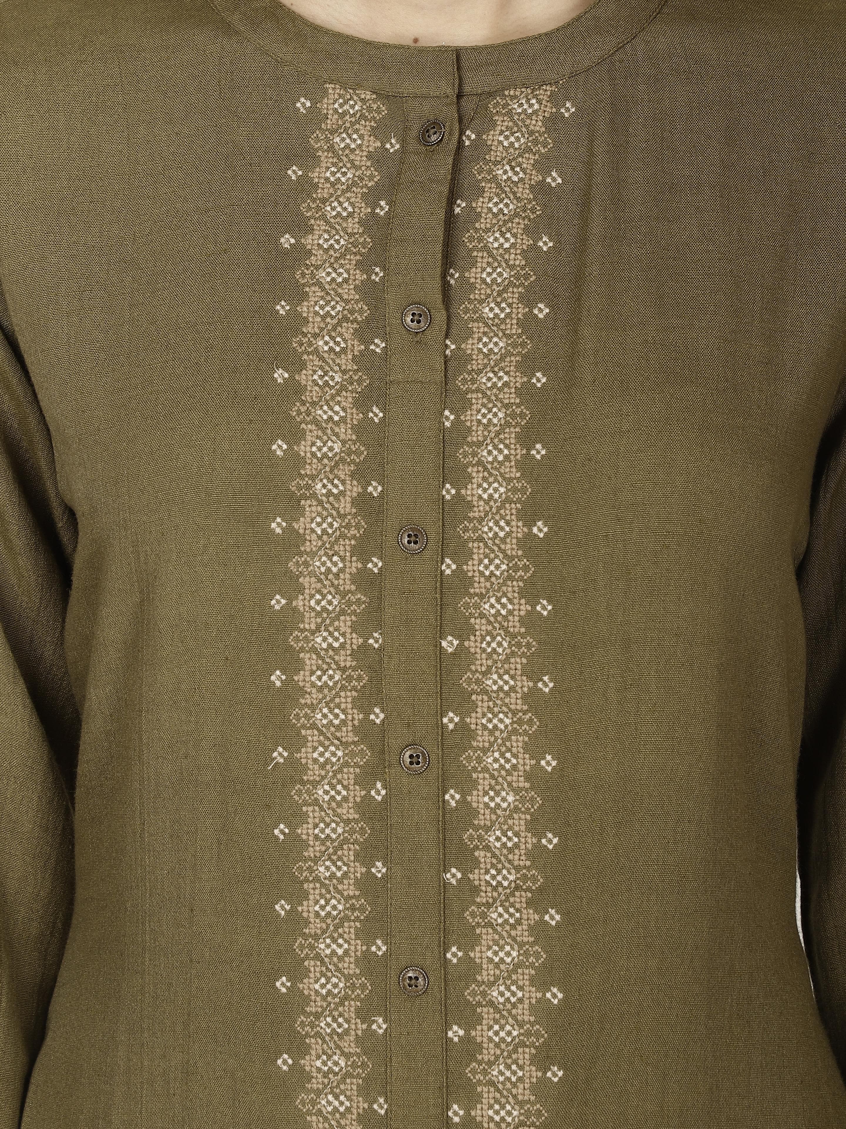 Olive Embroidered Kurta