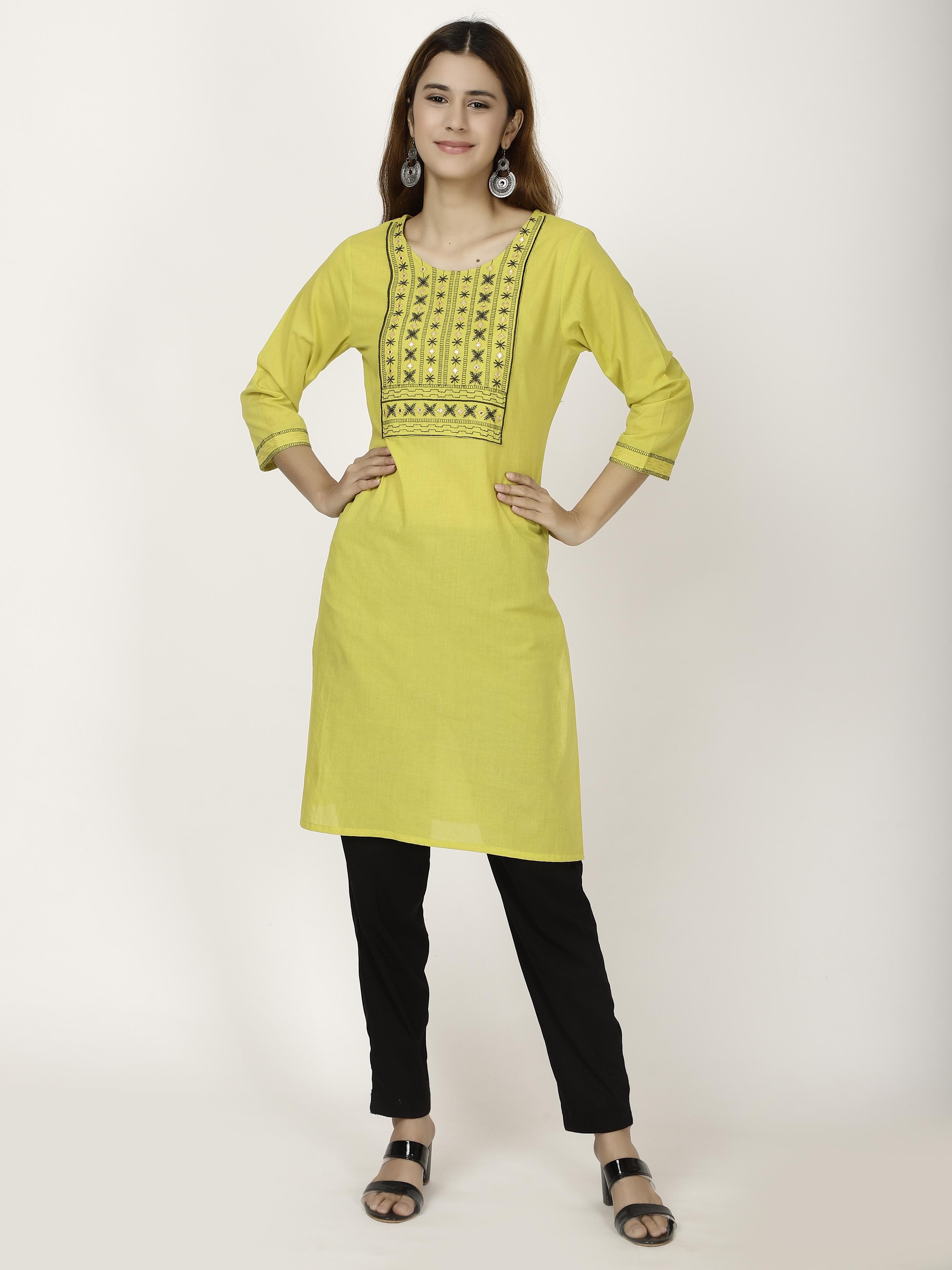Green Neck Embroidered Kurta
