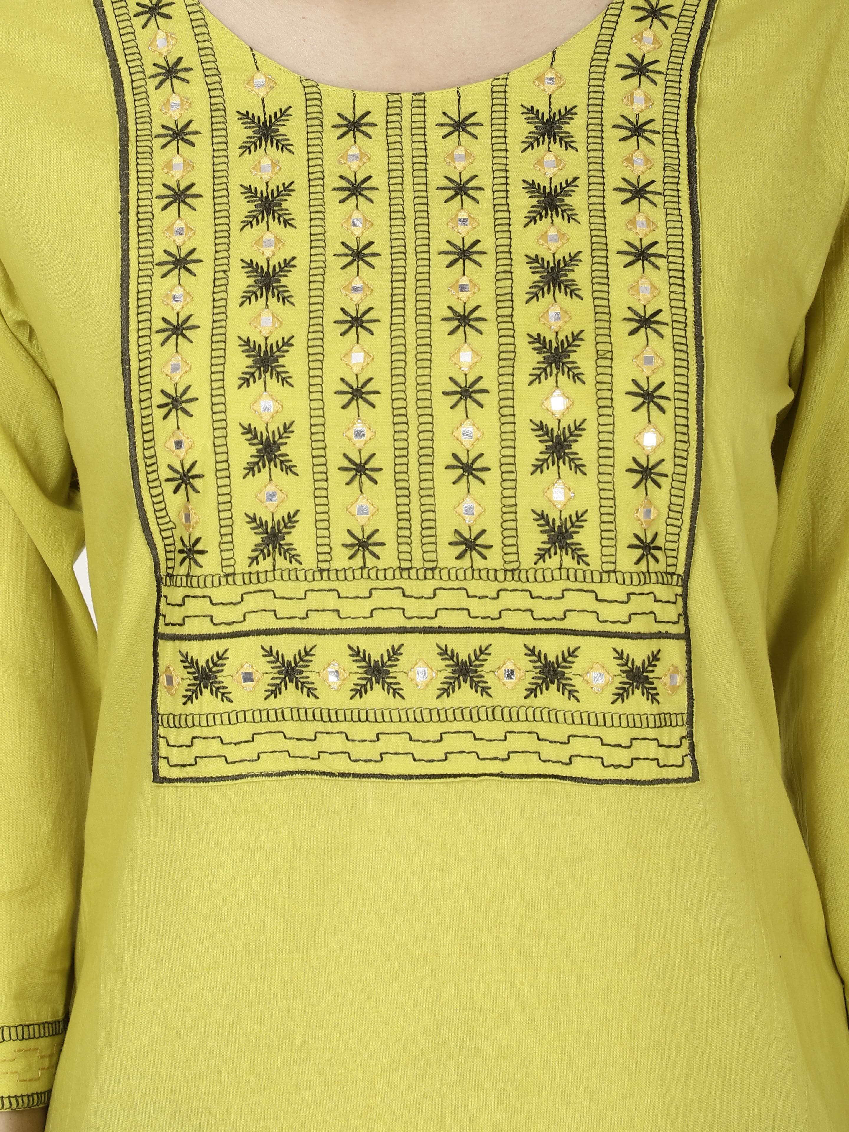 Green Neck Embroidered Kurta
