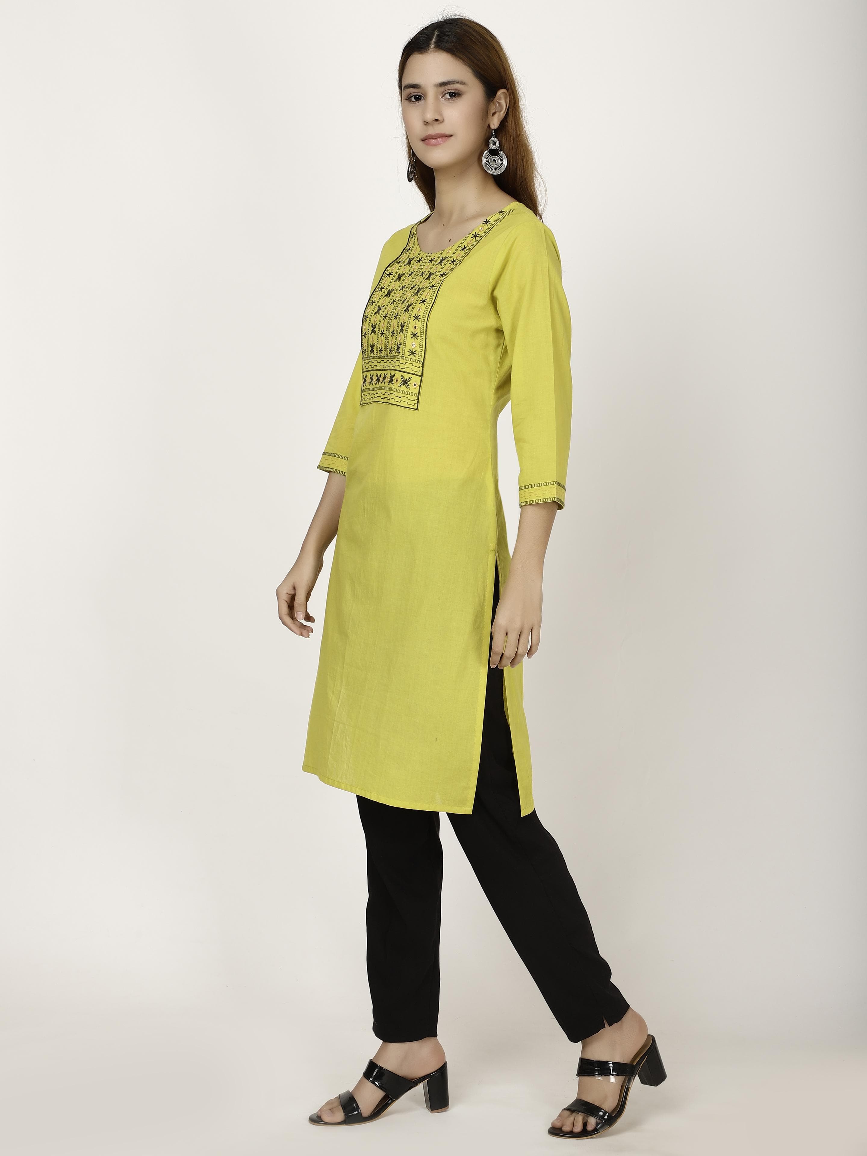 Green Neck Embroidered Kurta