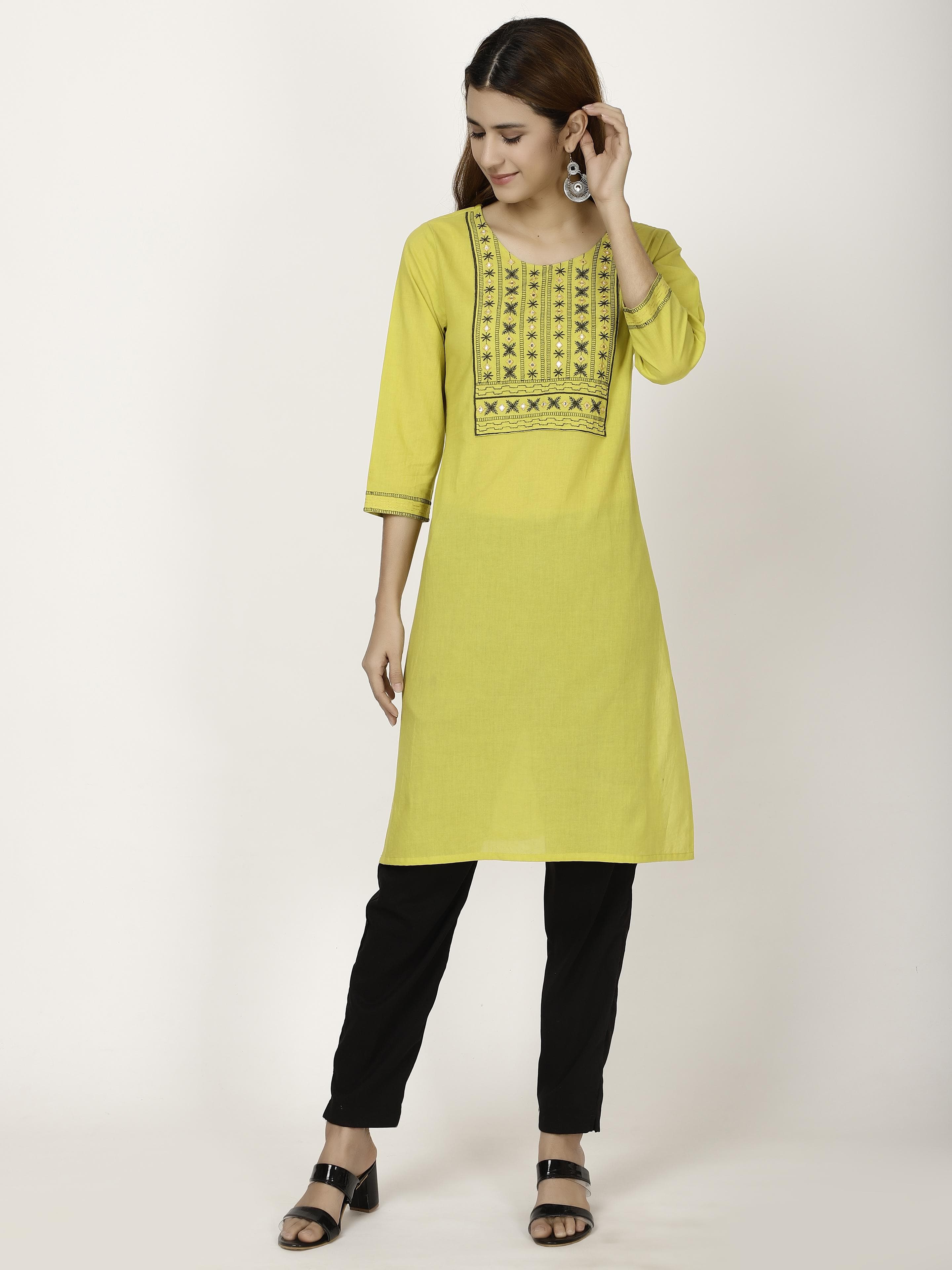 Green Neck Embroidered Kurta