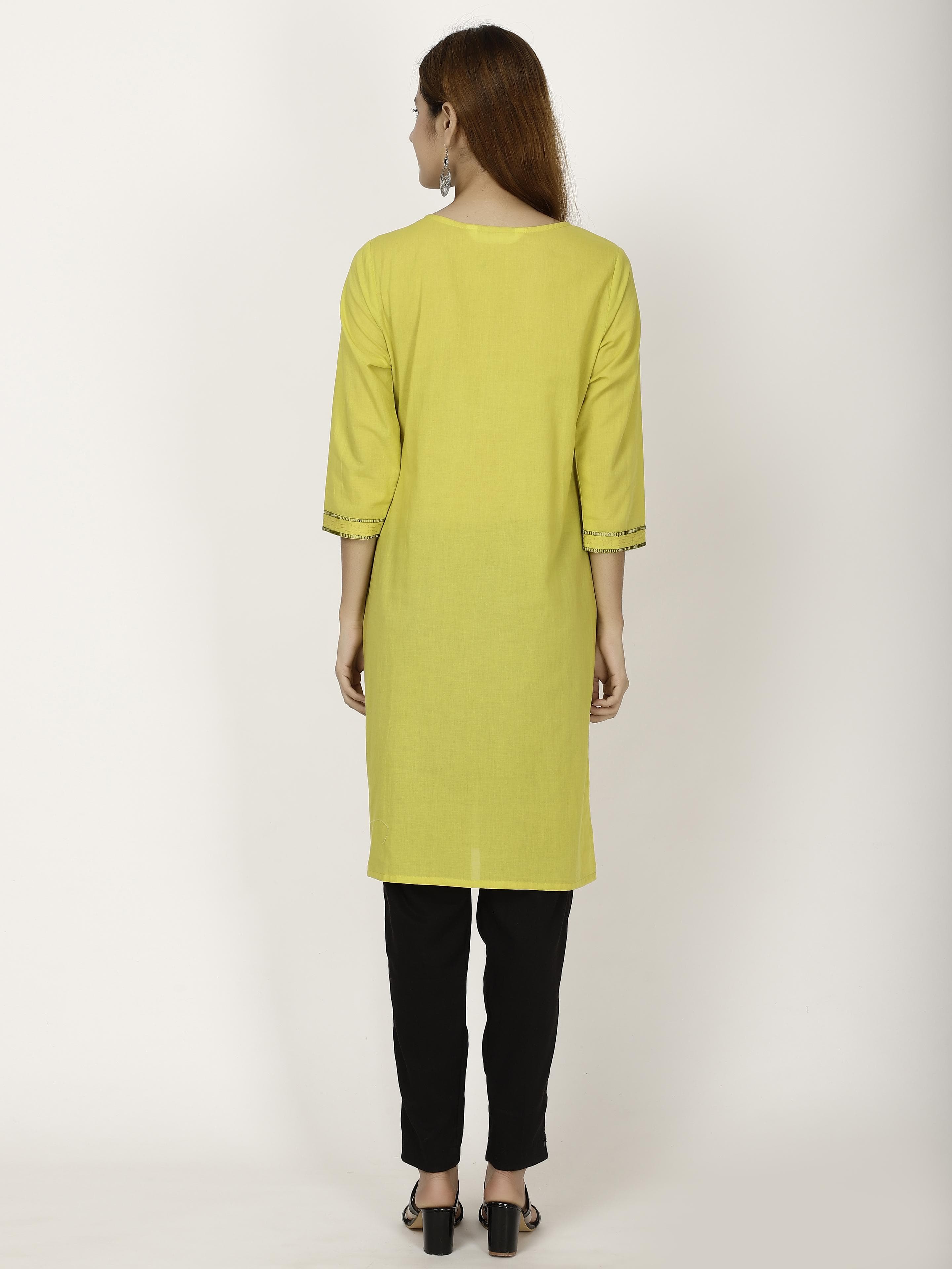 Green Neck Embroidered Kurta