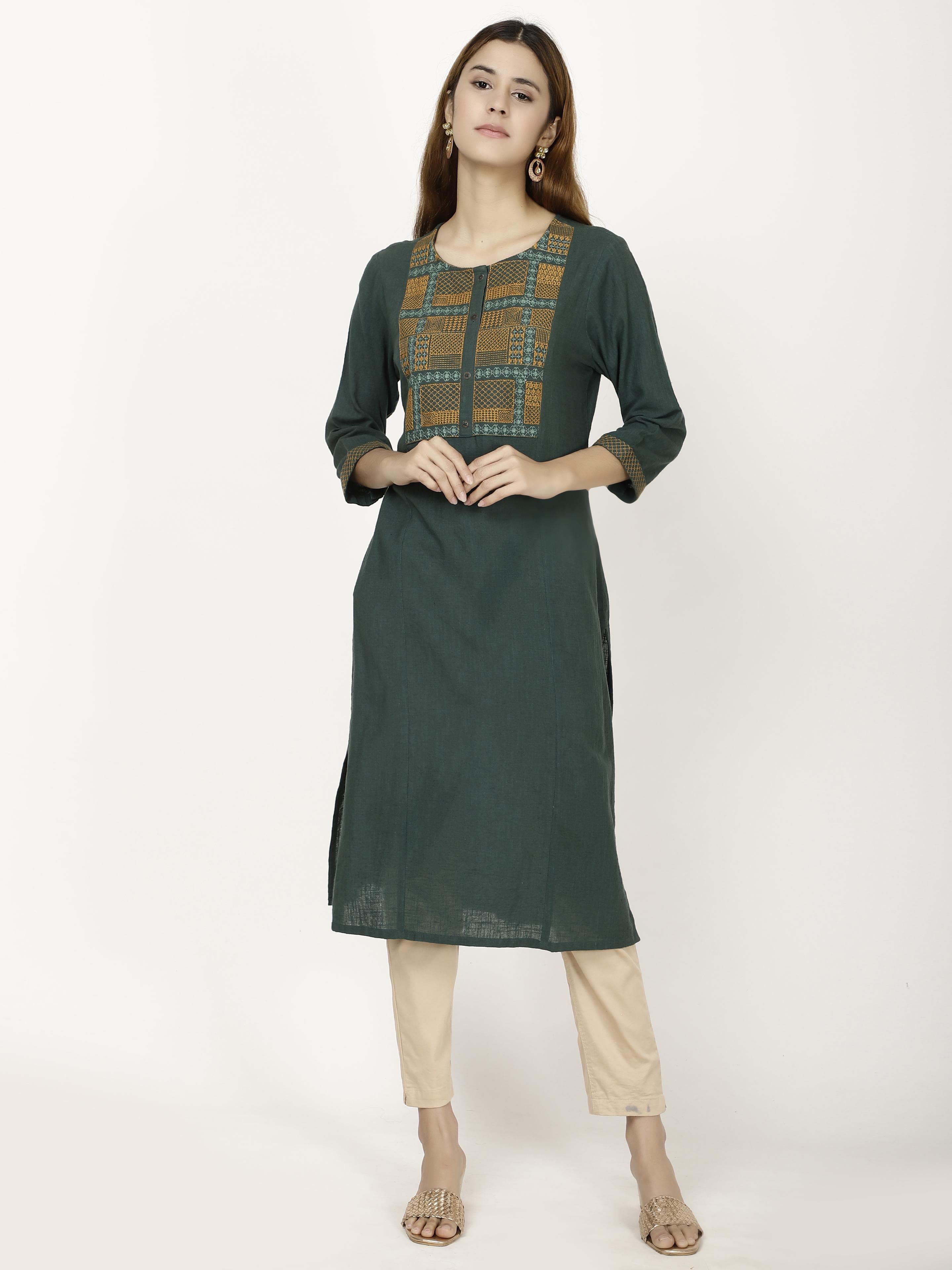 Green Embroidered Kurta