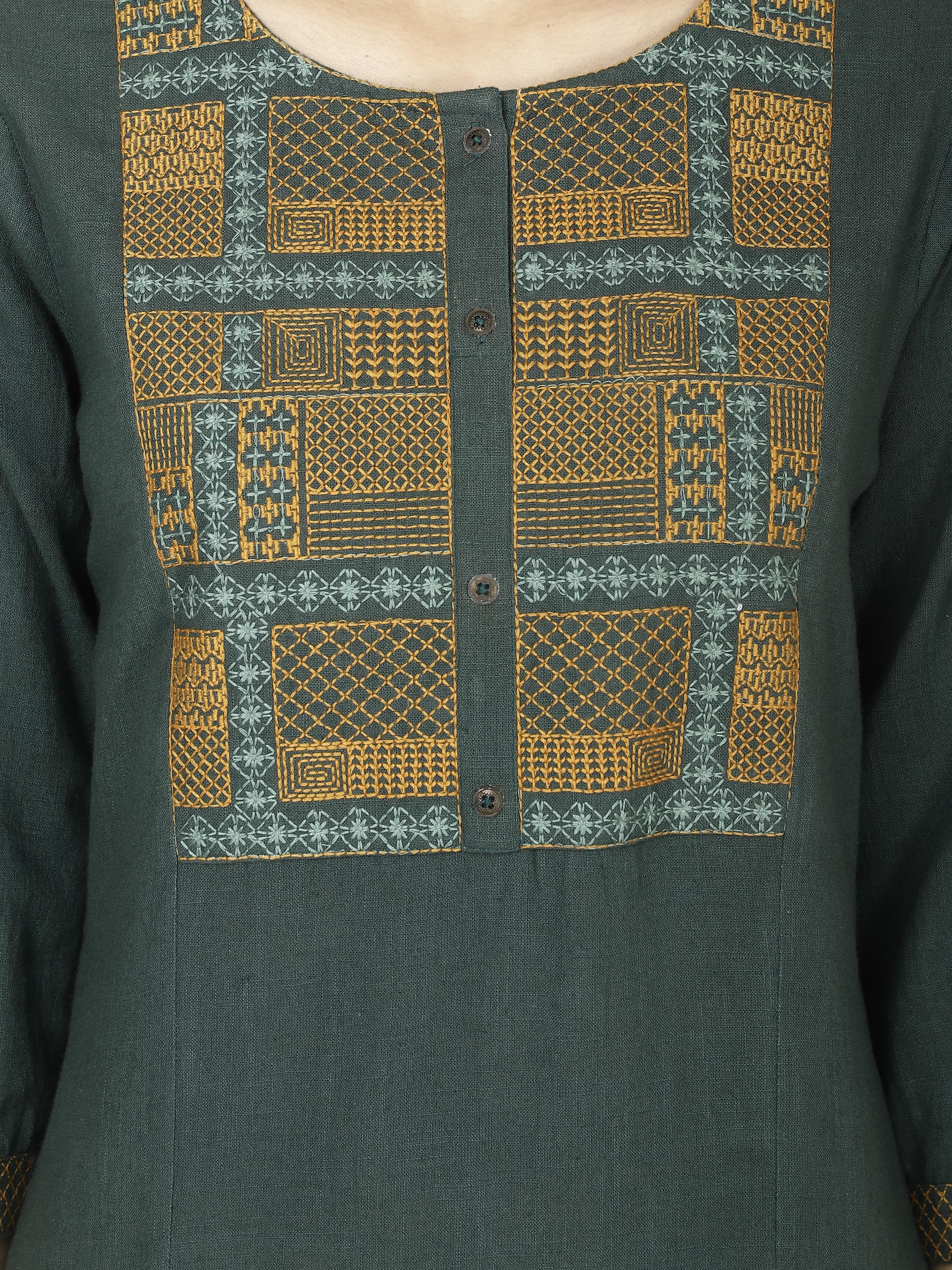 Green Embroidered Kurta
