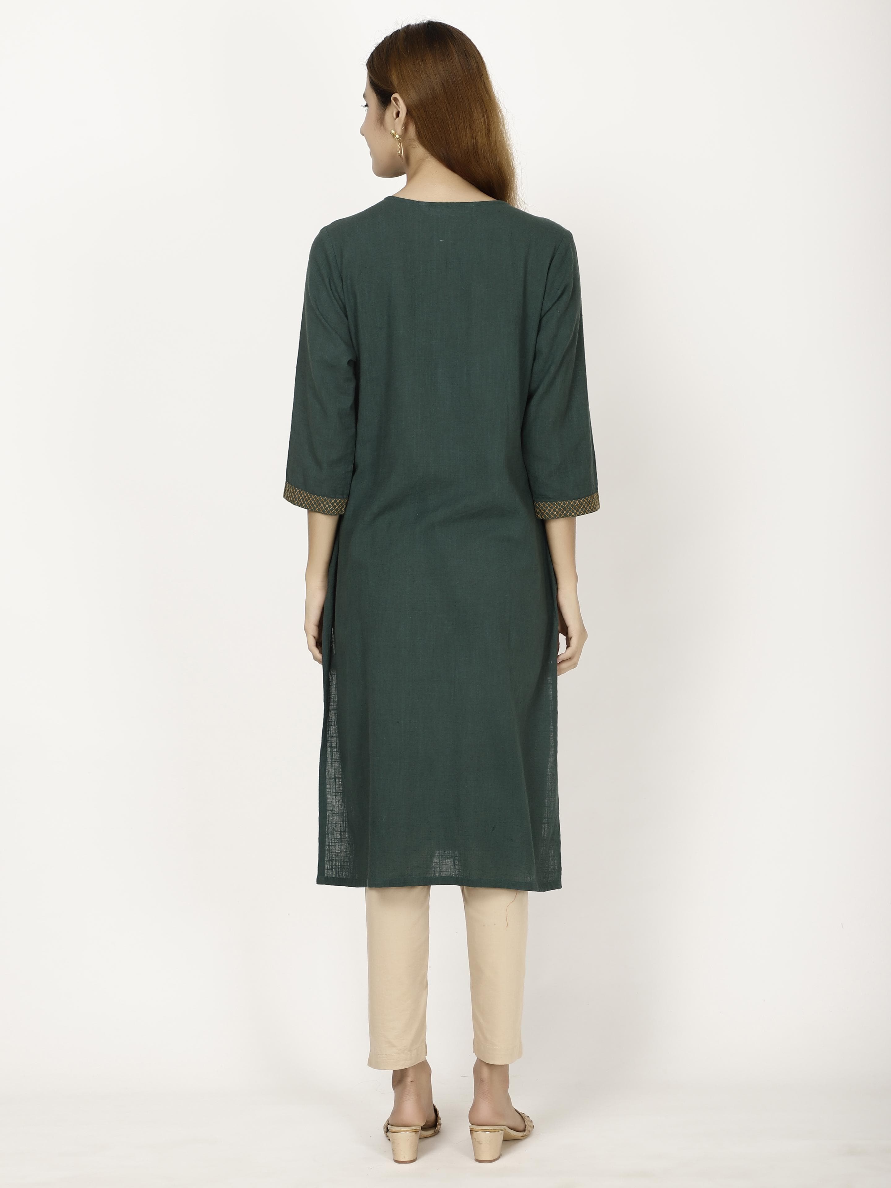 Green Embroidered Kurta