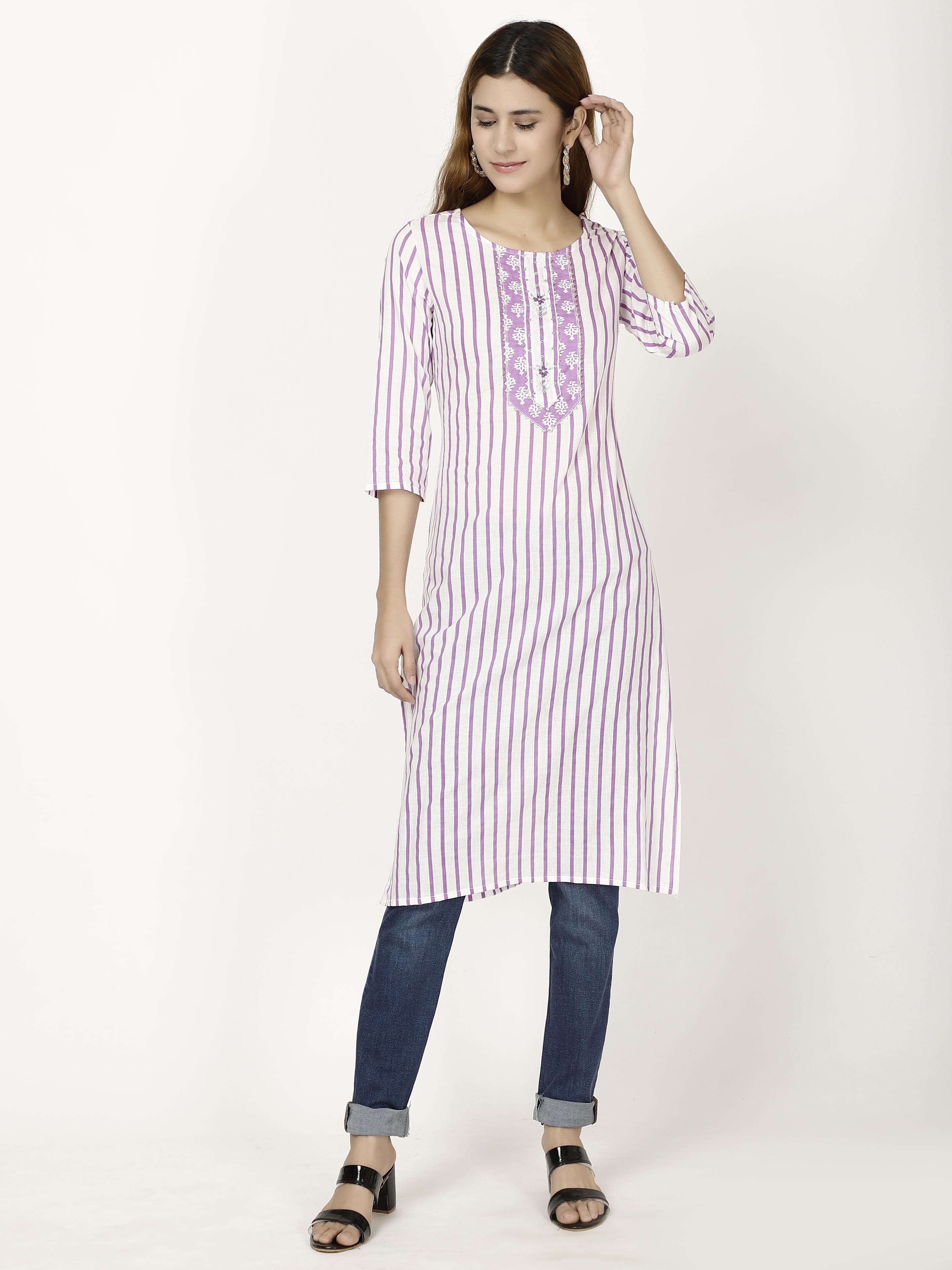 Striped Embroidered kurta