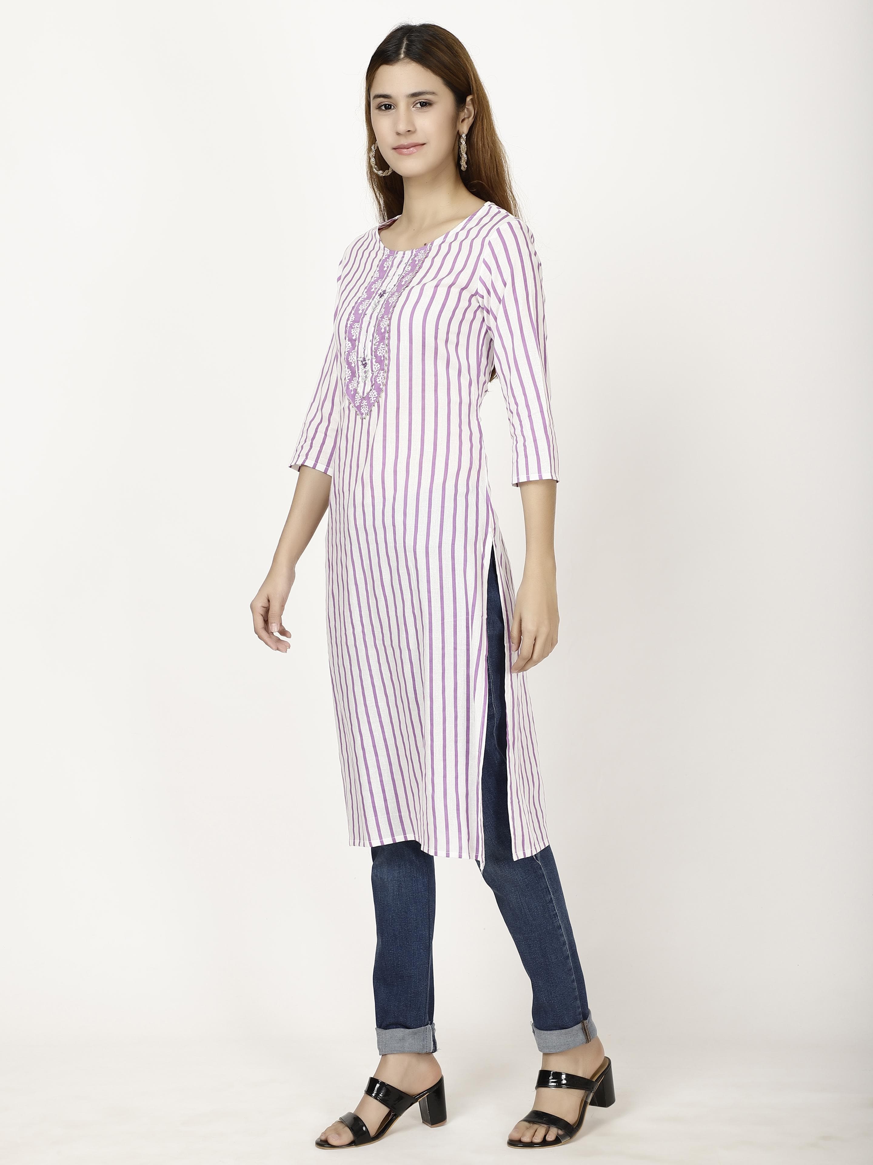 Striped Embroidered kurta