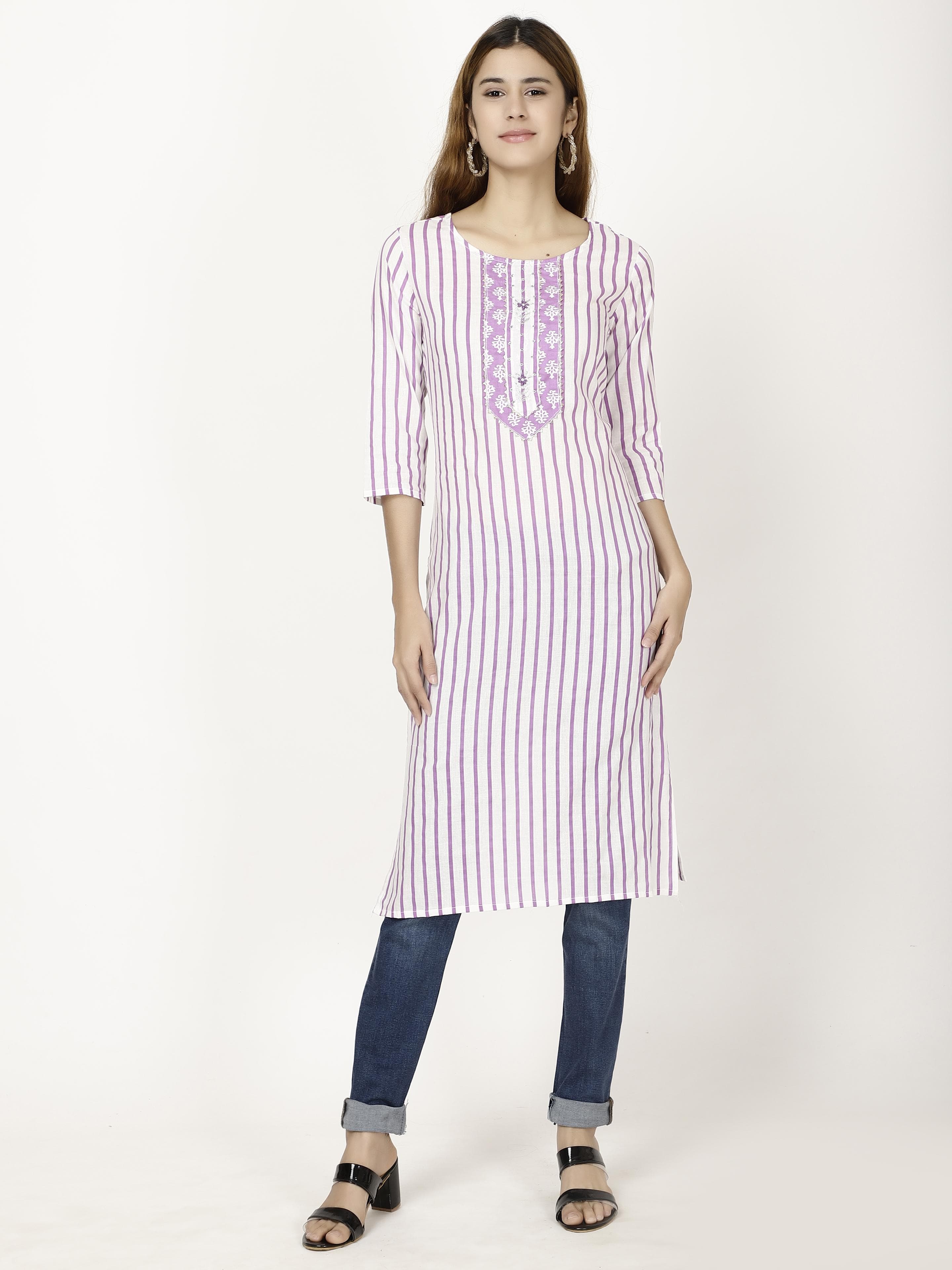 Striped Embroidered kurta